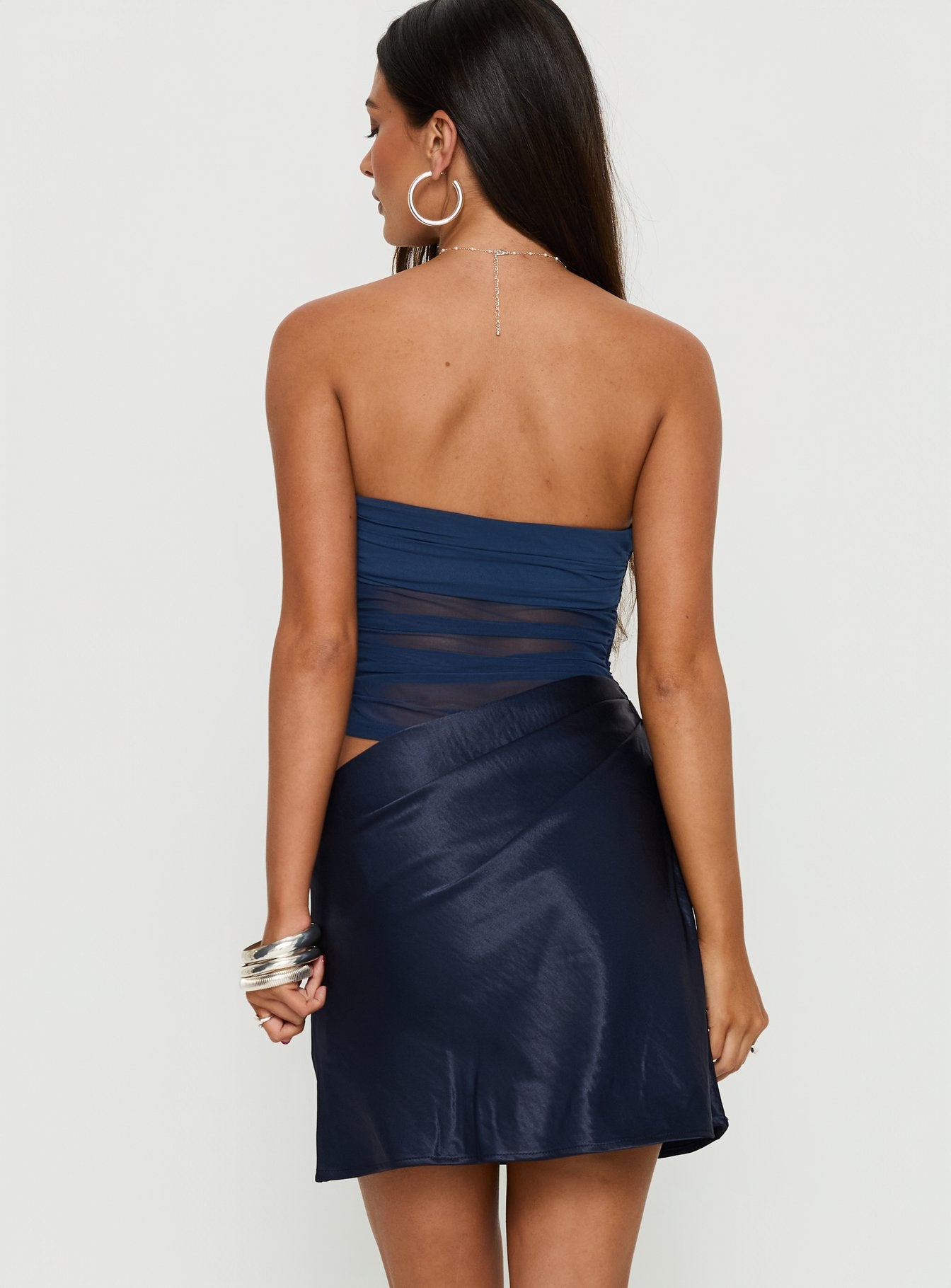 Elemental Strapless Mesh Mini Dress Navy - Image 5