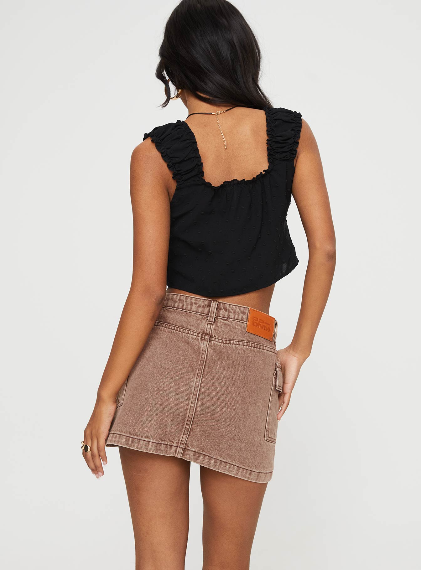 Zakai Cargo Denim Mini Skirt Brown - Image 5