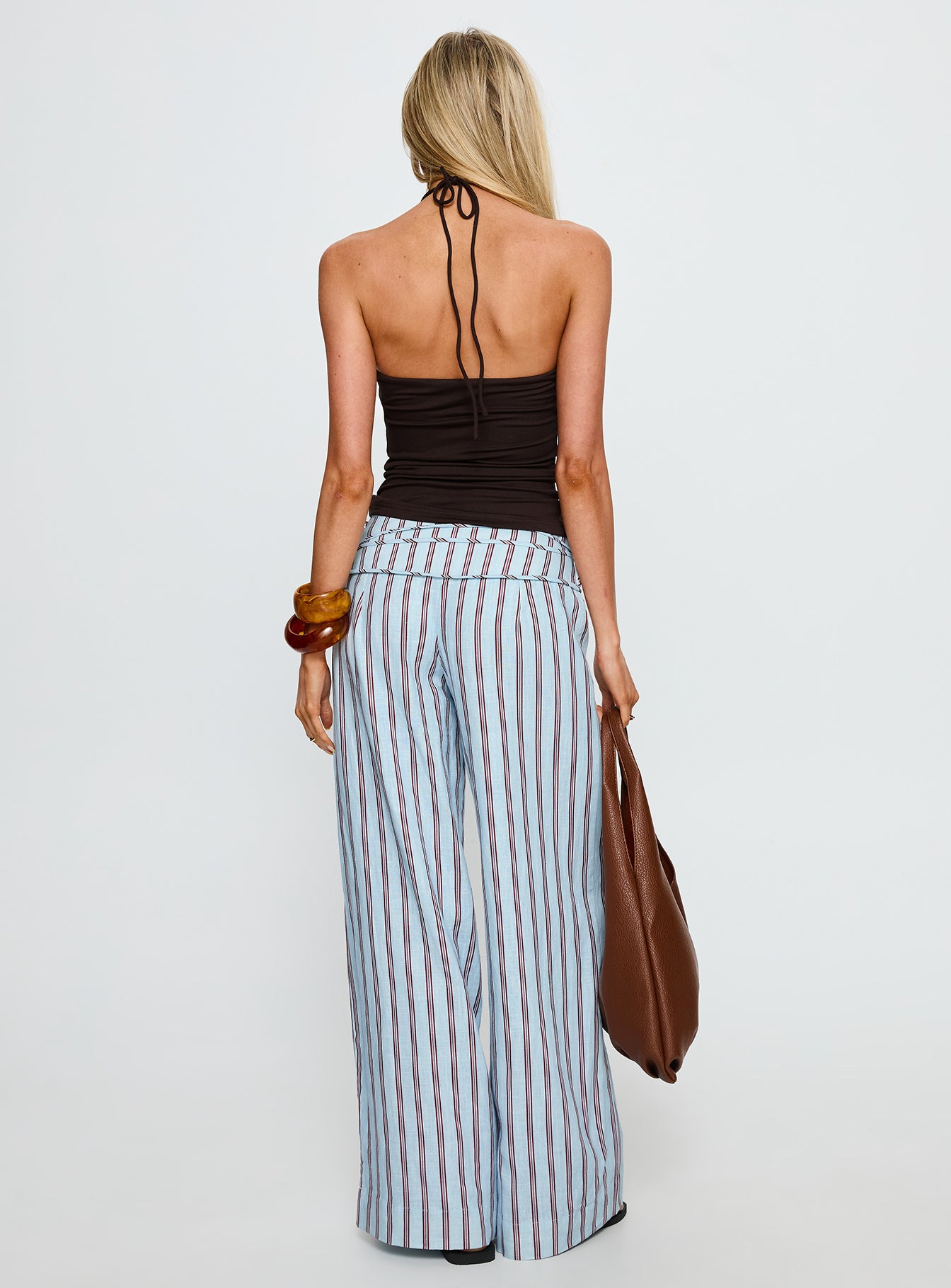 Silver Moon Linen Blend Tie Pants Blue Maroon Stripe - Image 5