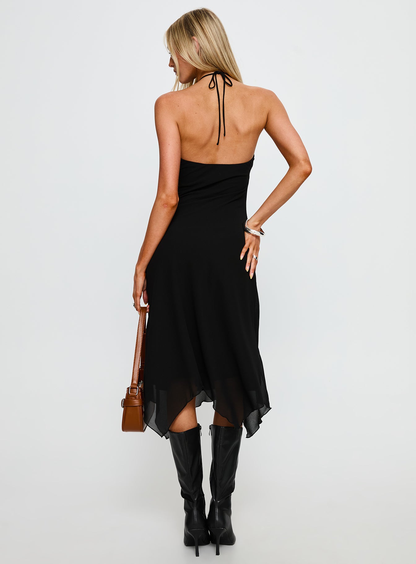 Naila Halter Lace Trim Midi Dress Black - Image 5
