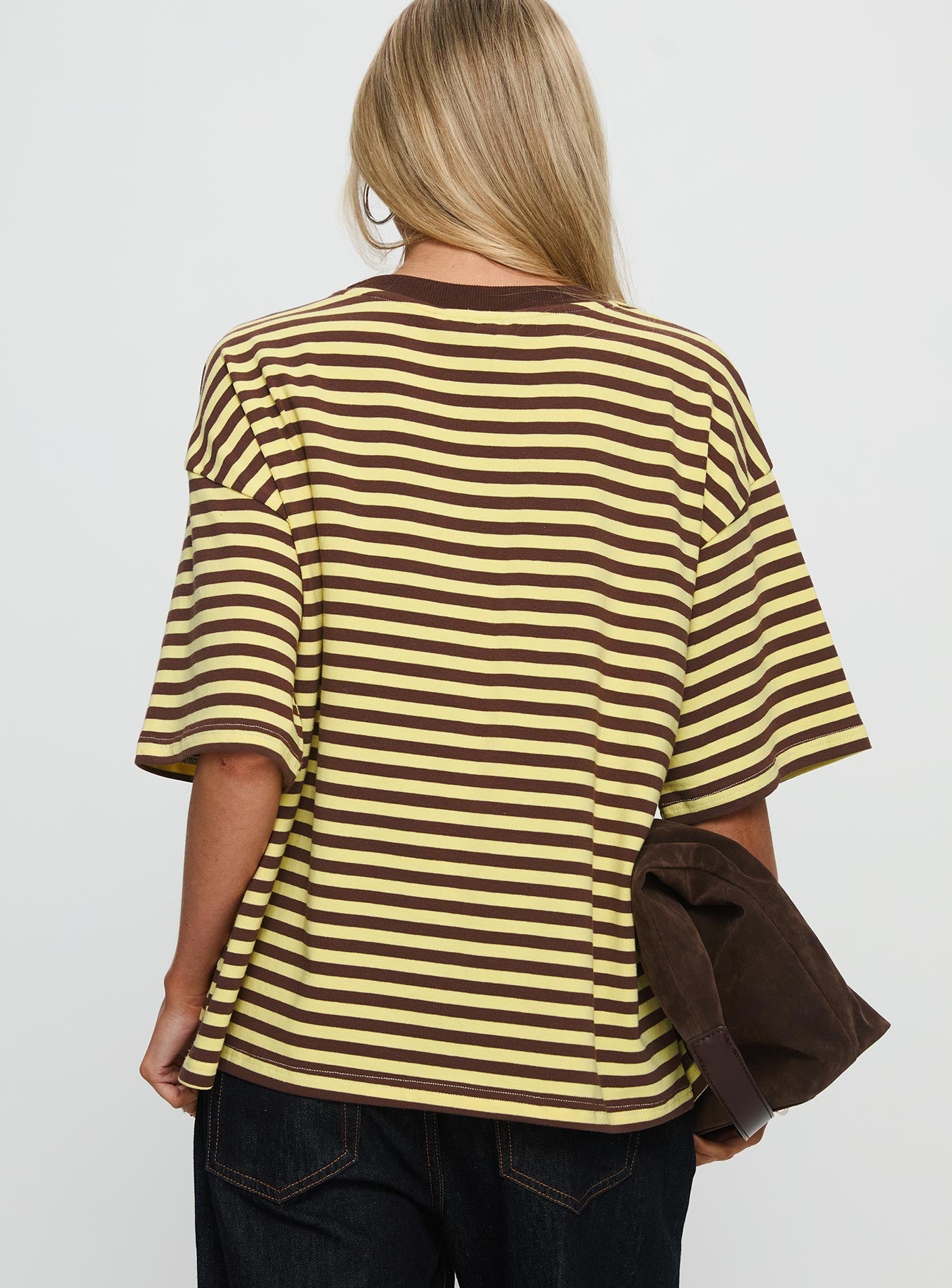 Settle Down Short Sleeve Top Yellow Brown Stripe - Image 5
