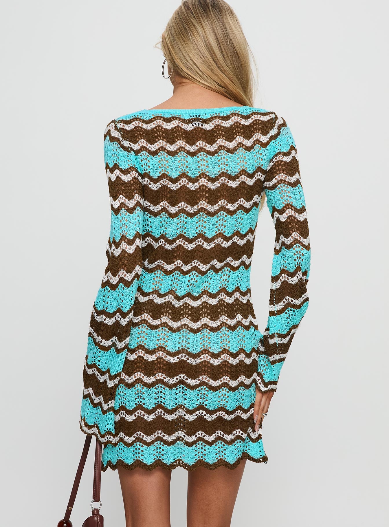 Suka Long Sleeve Knit Mini Dress Brown Blue - Image 5