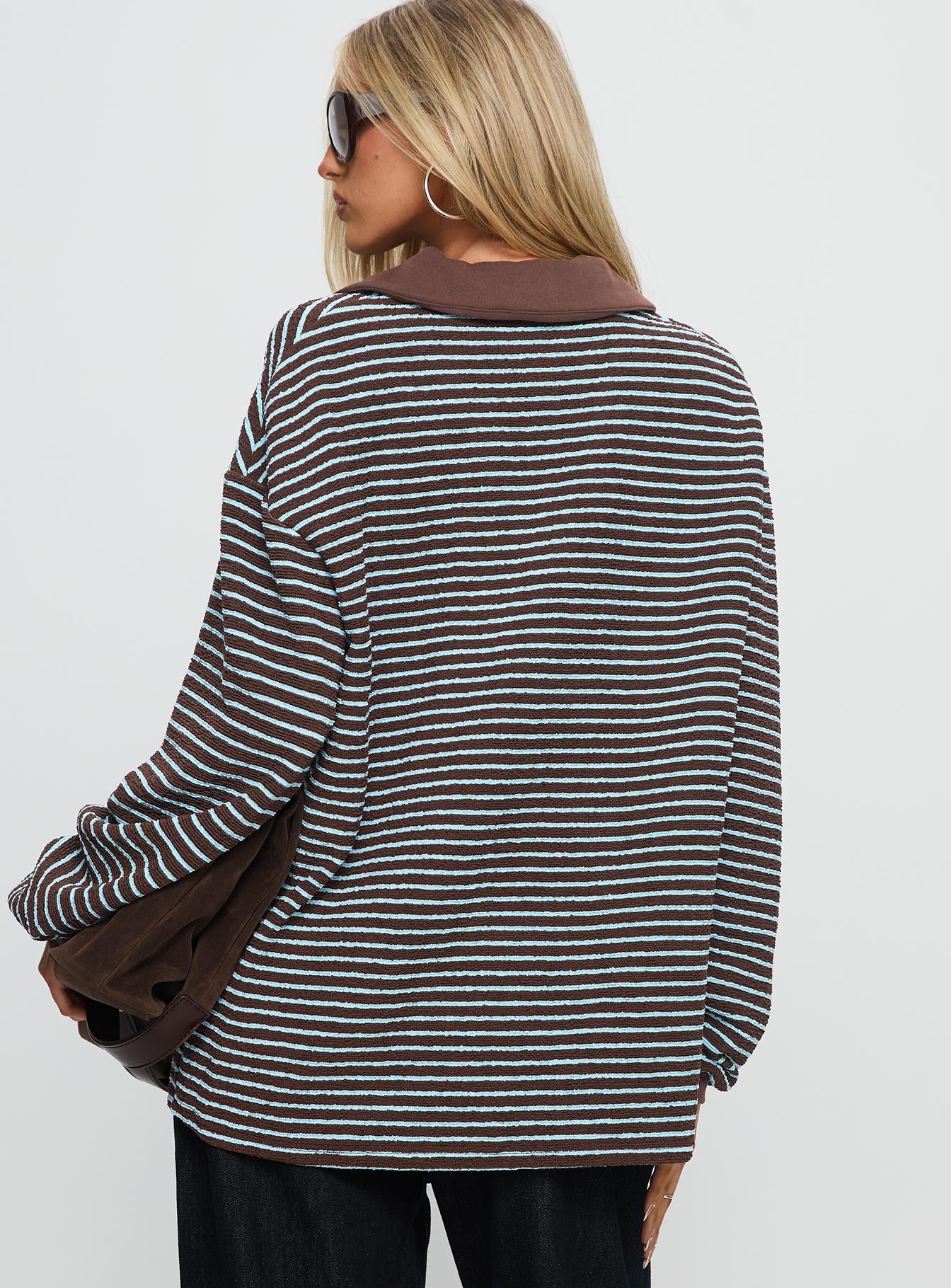 Rigbys Collared Jumper Brown Blue Stripe - Image 5