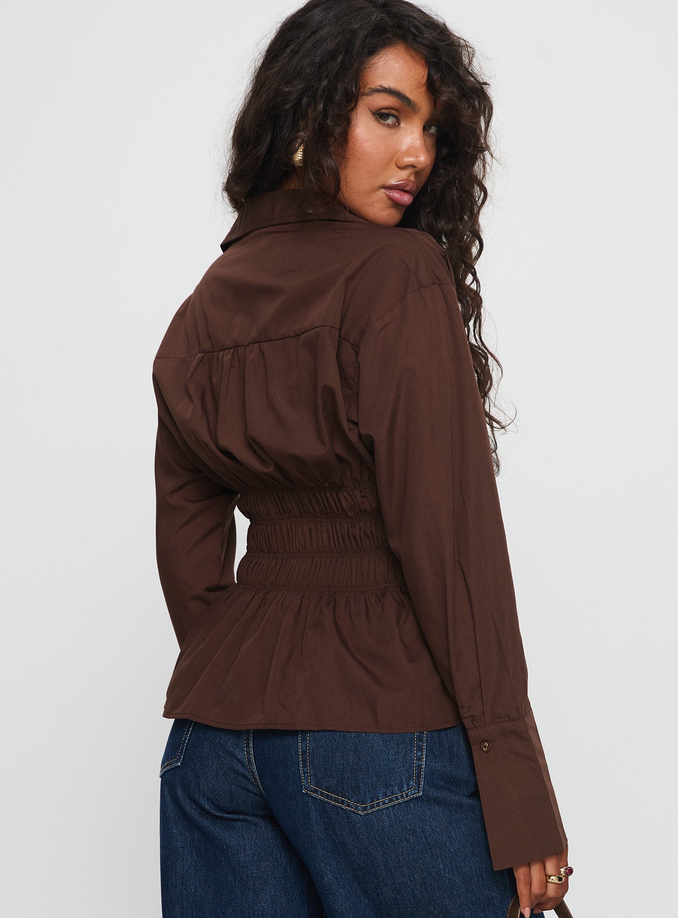 As You Are Shirred Button Up Top Chocolate - Image 5
