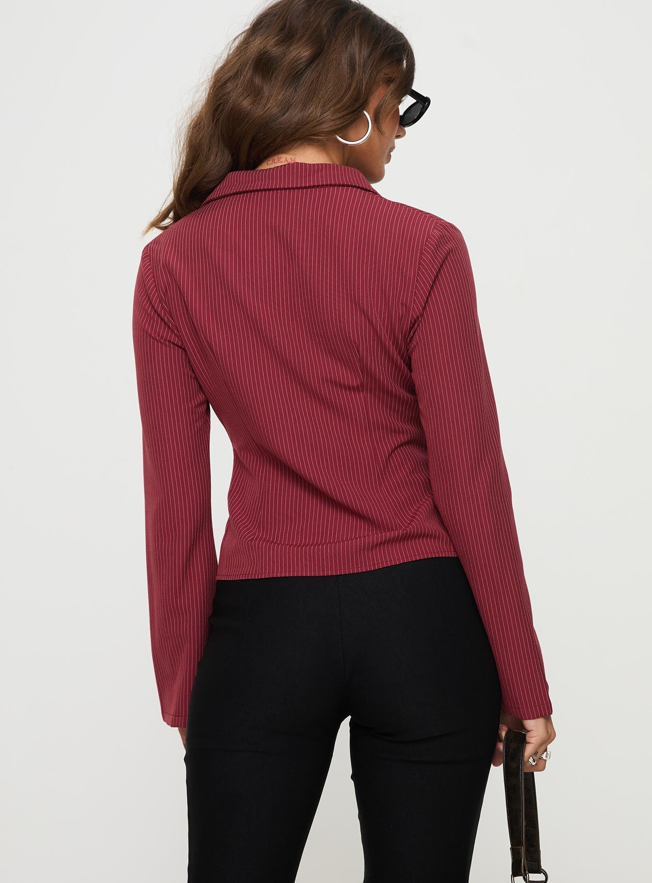 Anni Pinstripe Shirt Red - Image 5