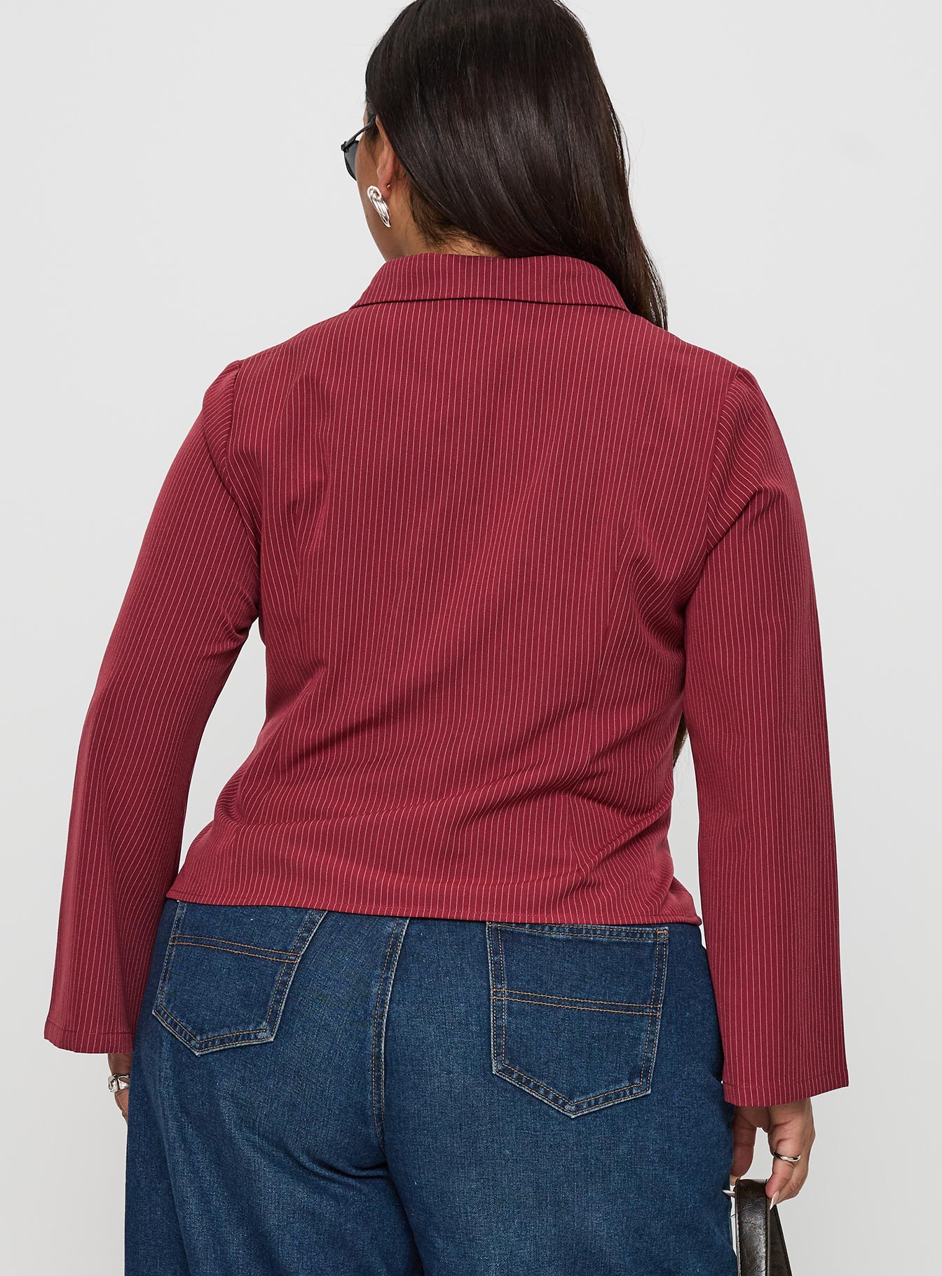 Anni Pinstripe Shirt Red Curve - Image 5