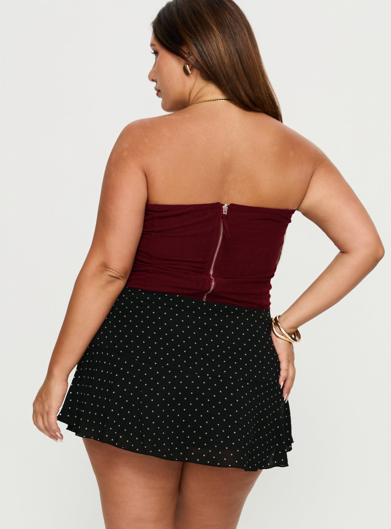 Sonsie Mini Skirt Black White Polka Curve - Image 5