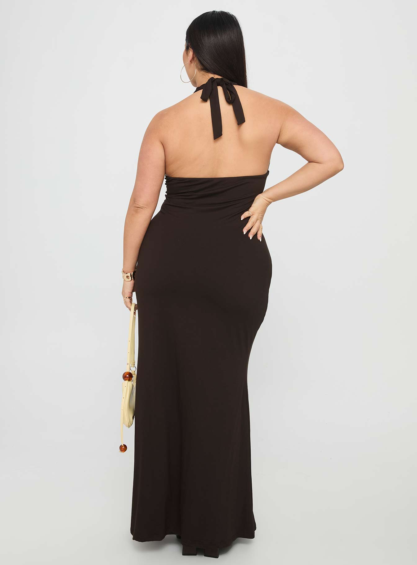 No Hard Feelings Twist Maxi Dress Brown Curve - Image 5
