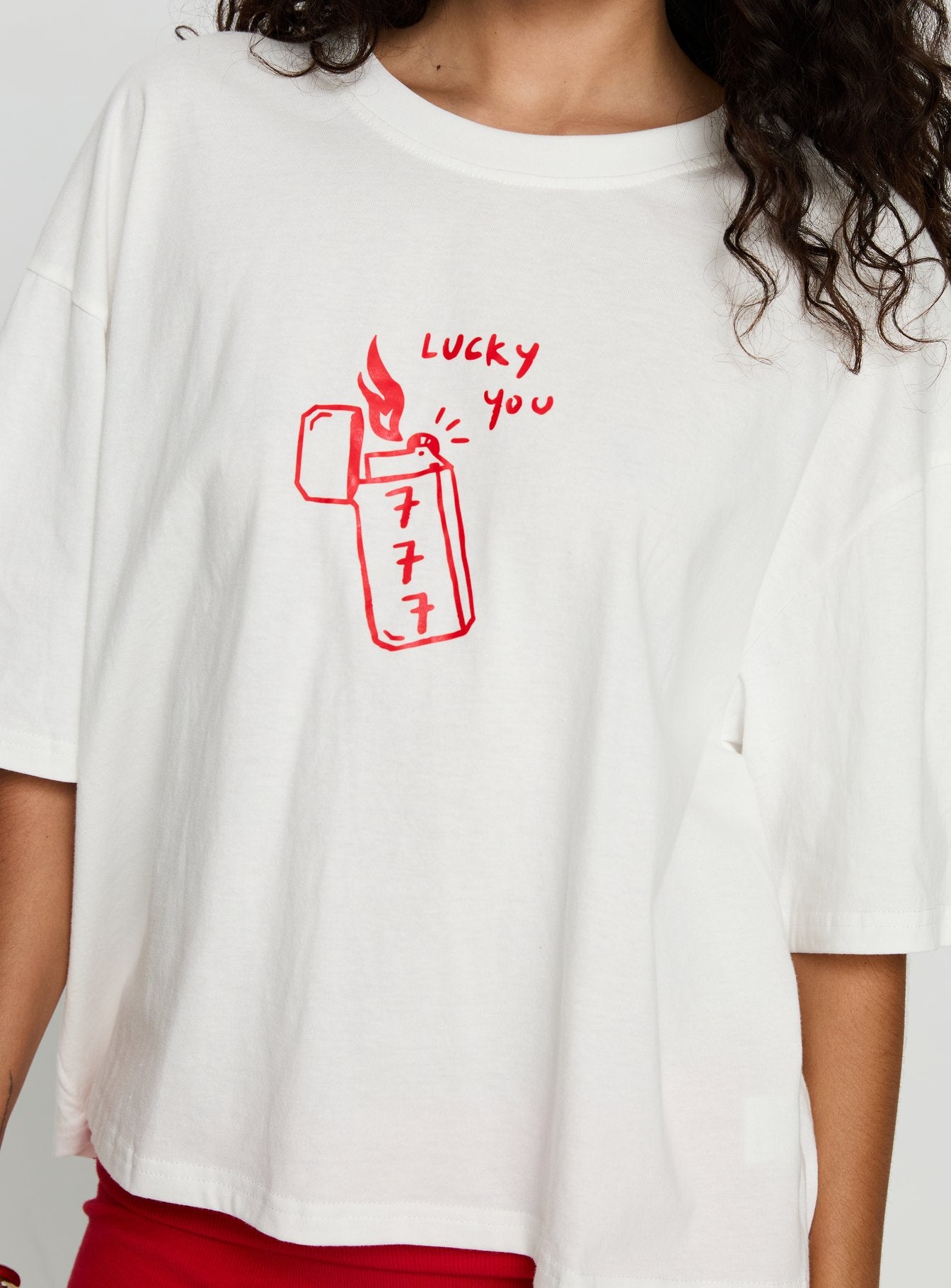 Lucky You Lighter Oversized Graphic Top White - Image 6
