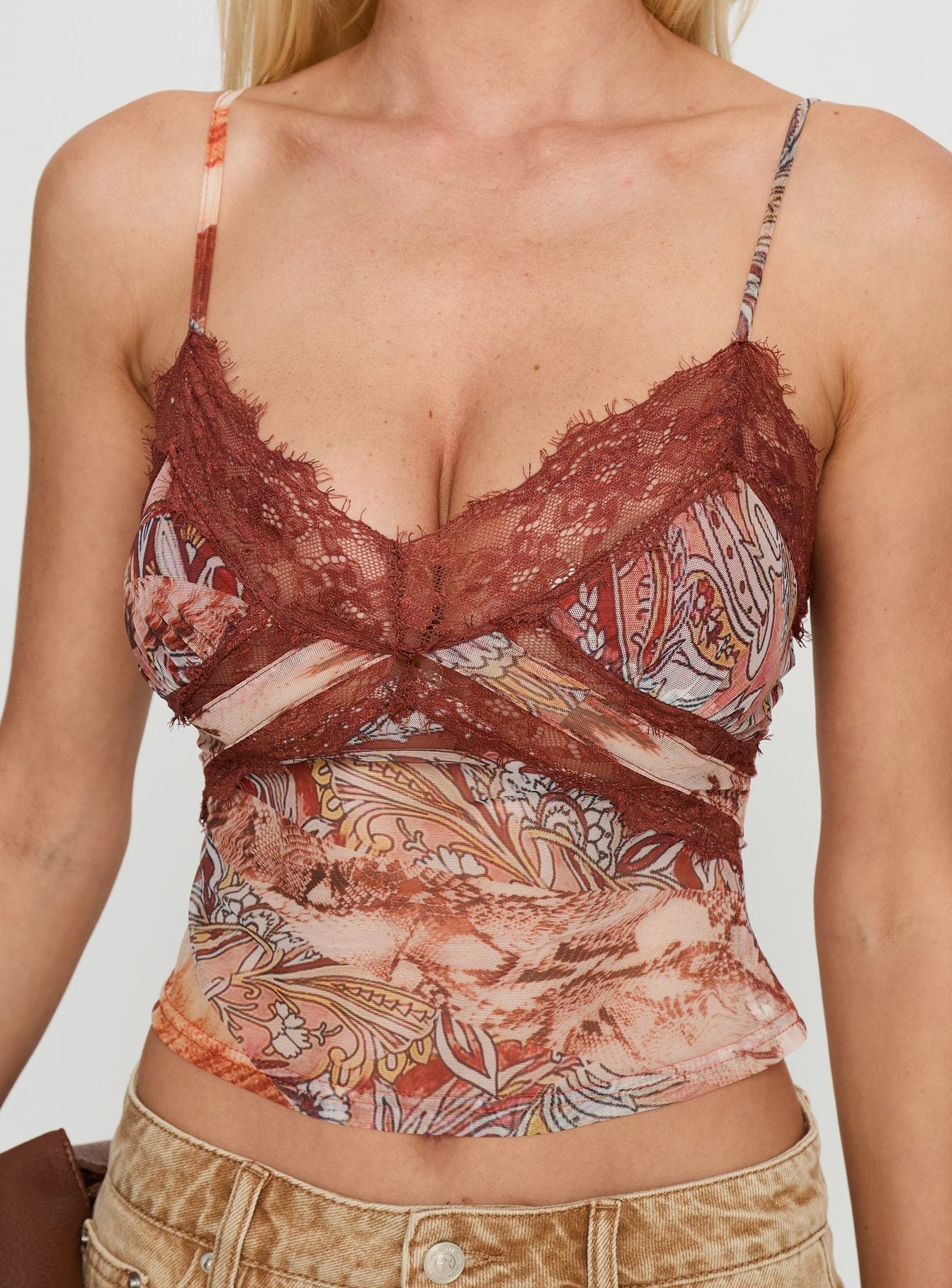 Loraleigh Lace Trim Cami Top Orange Multi - Image 5