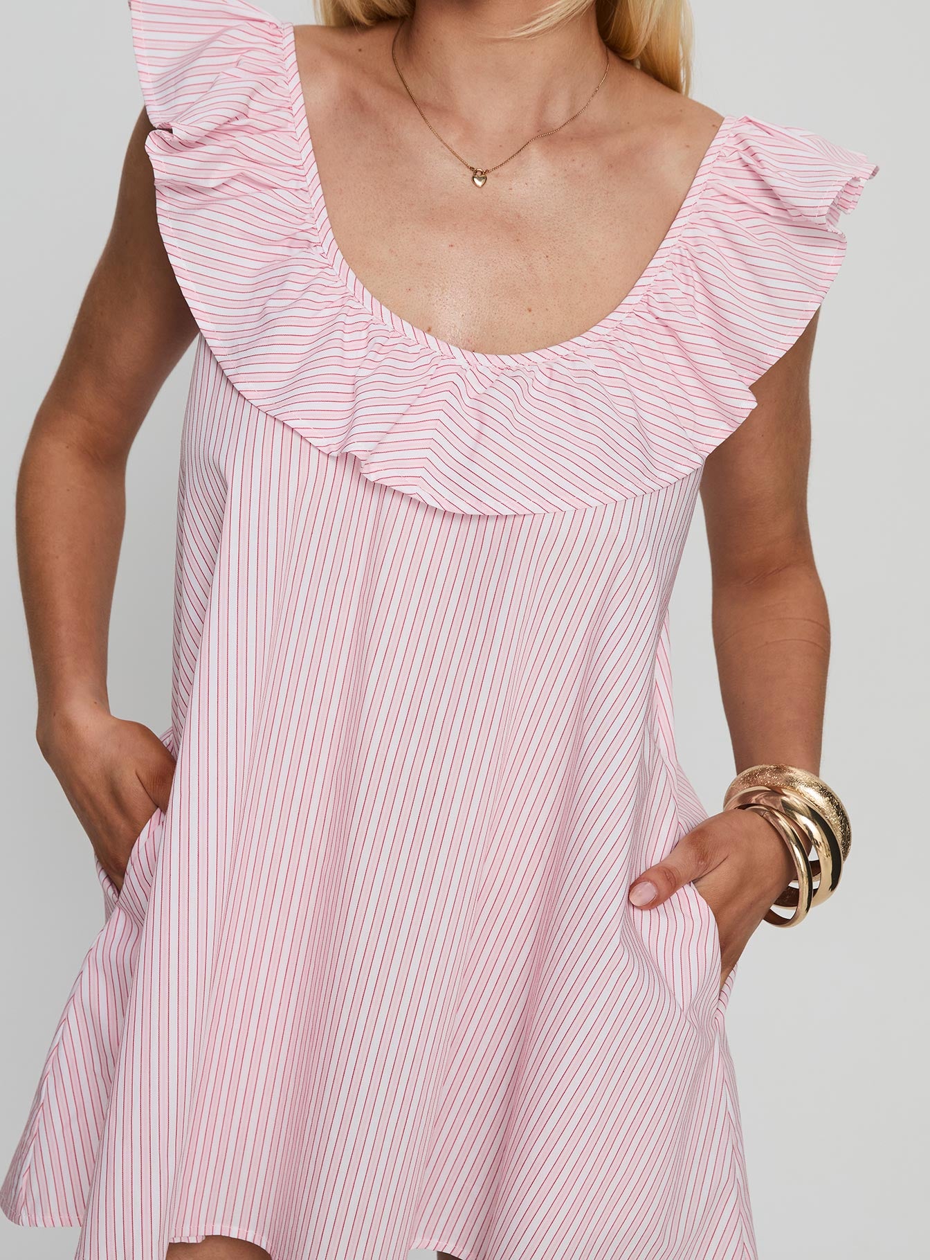 Melodies Frill Smock Mini Dress Pink Stripe - Image 6