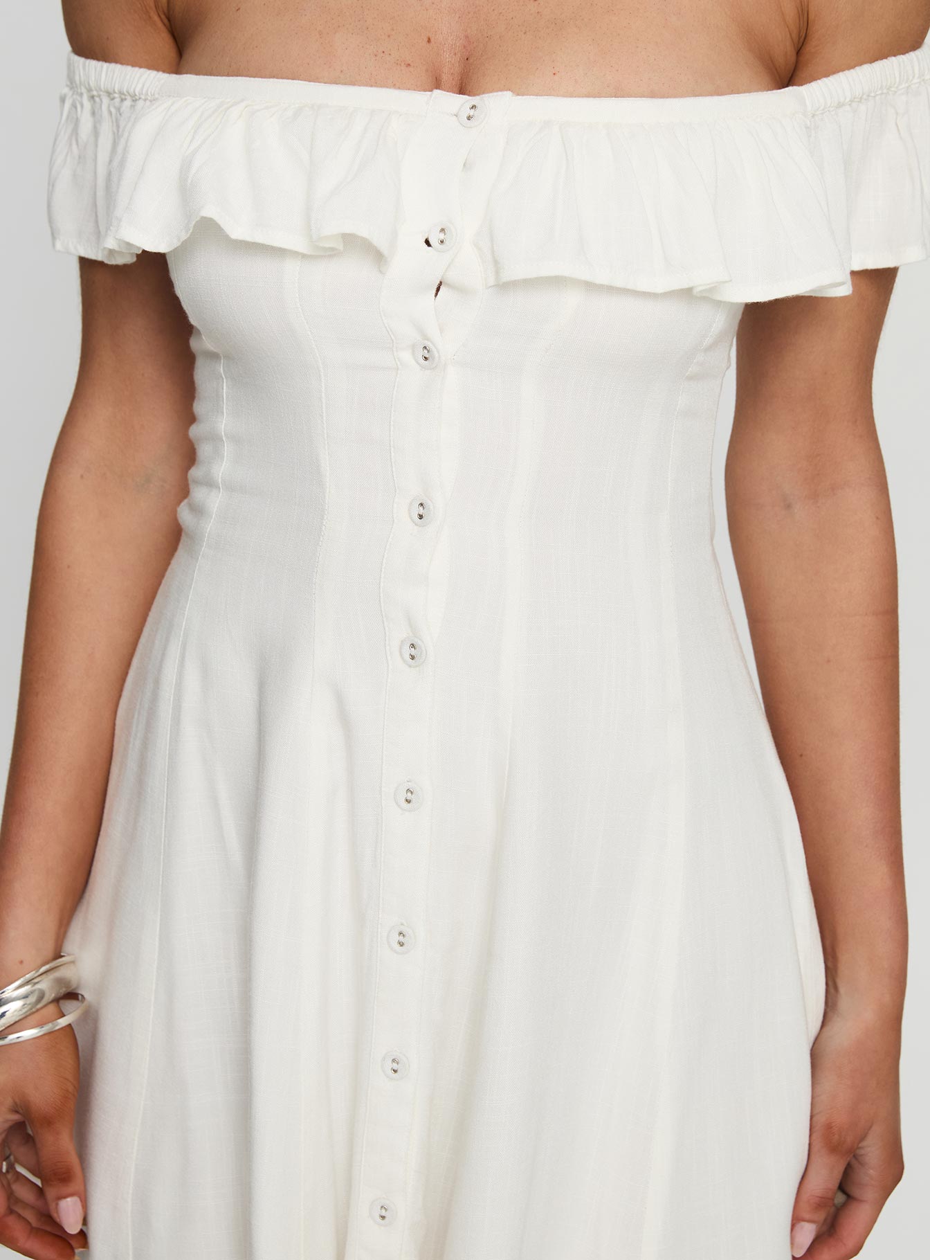 Corail Off Shoulder Frill Mini Dress White - Image 6