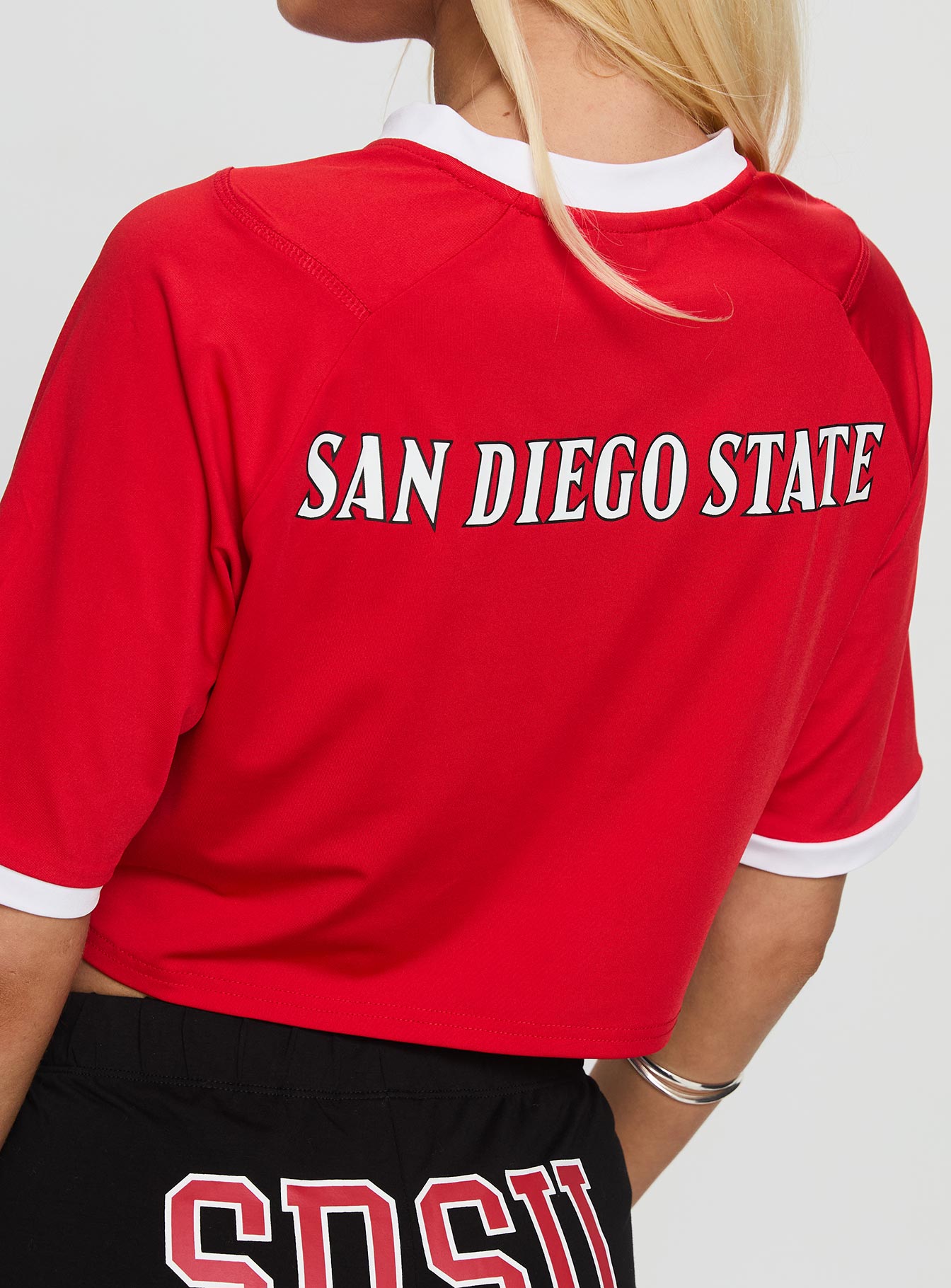 Sdsu Cropped Soccer Jersey Tee Red - Image 5