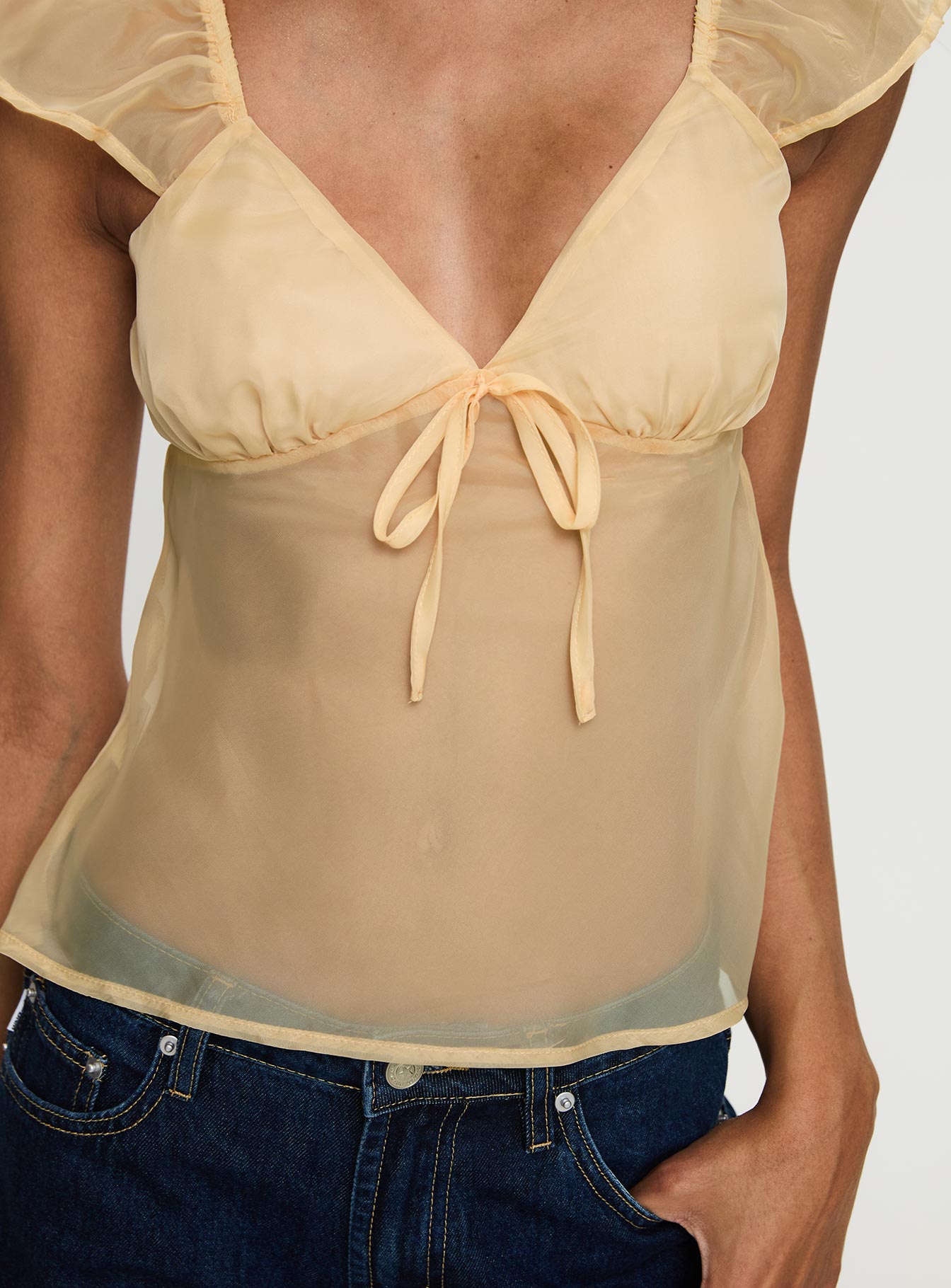 Keysia Cap Sleeve Sheer Top Apricot - Image 6
