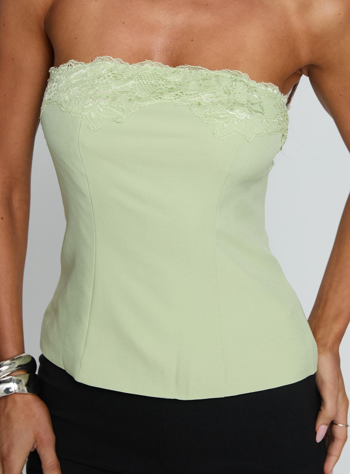 Ettore Lace Trim Strapless Top Sage - Image 5
