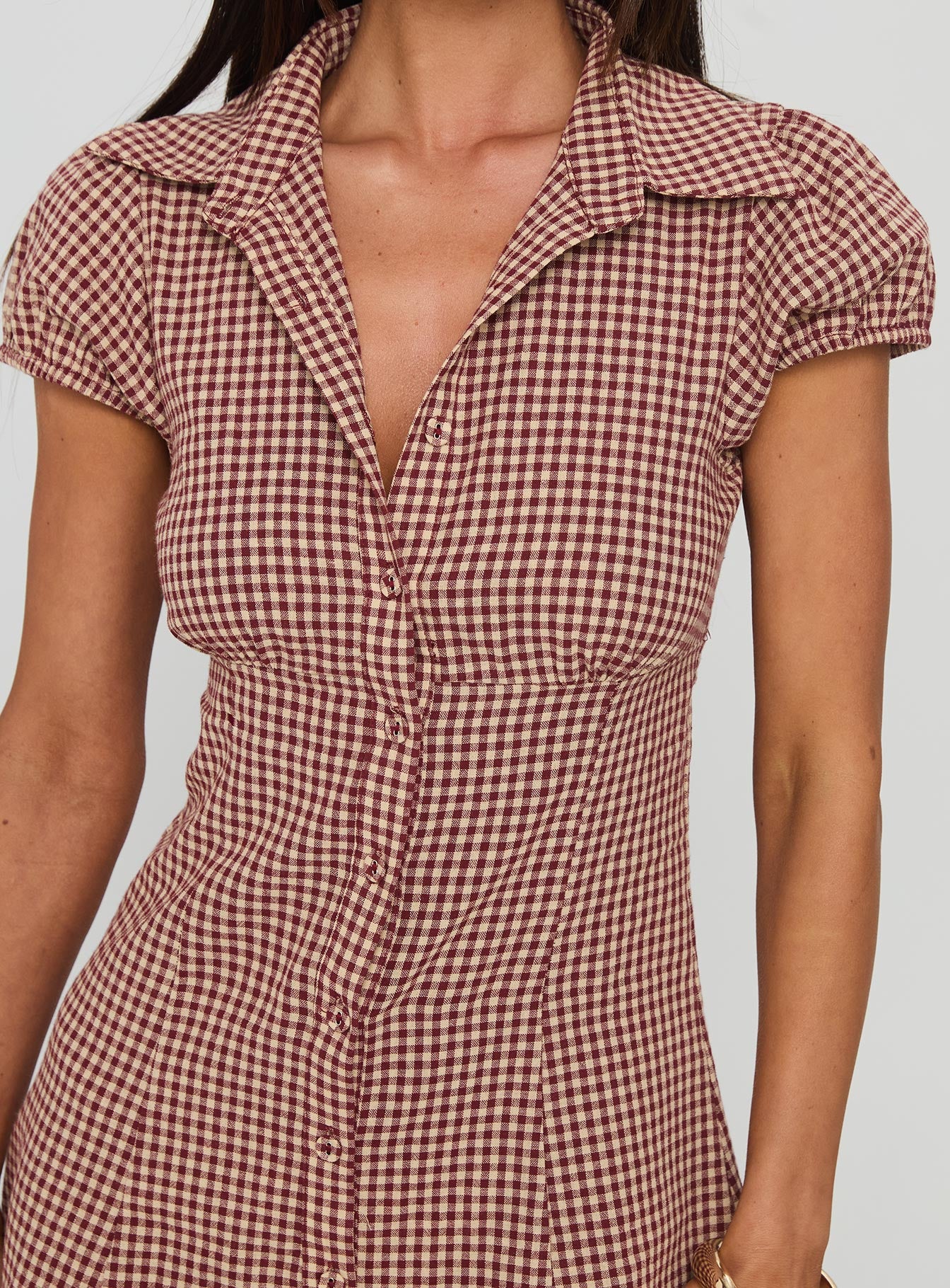 Kavira Tie Bust Shirt Dress Red Gingham - Image 5