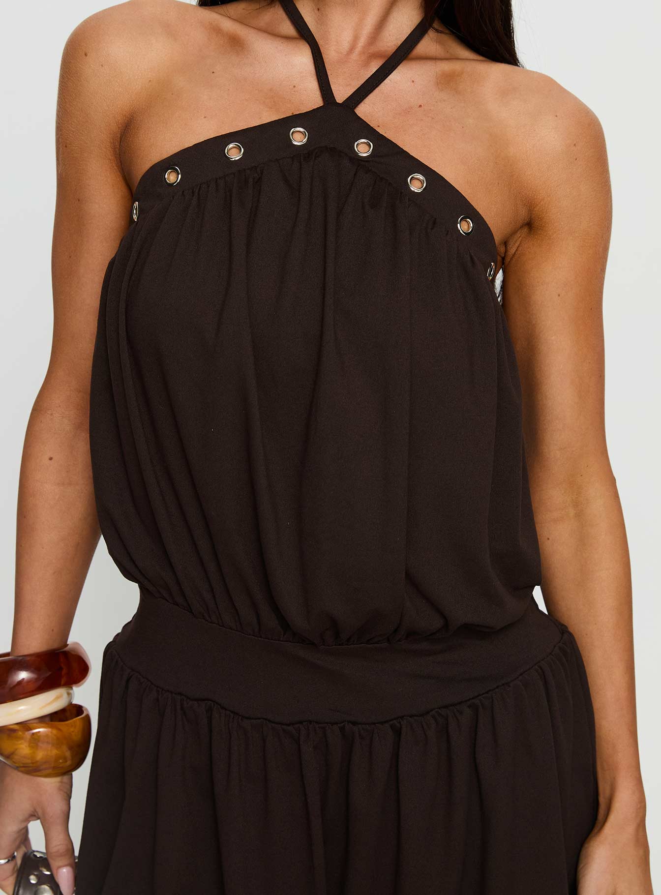 Sunnee Eyelet Detail Playsuit Brown - Image 6