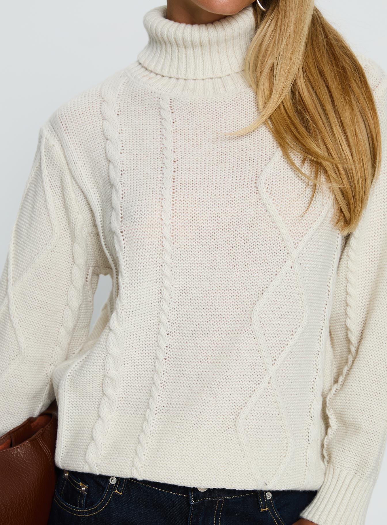 Tarynne Cable Knit Turtle Neck Sweater Beige - Image 6