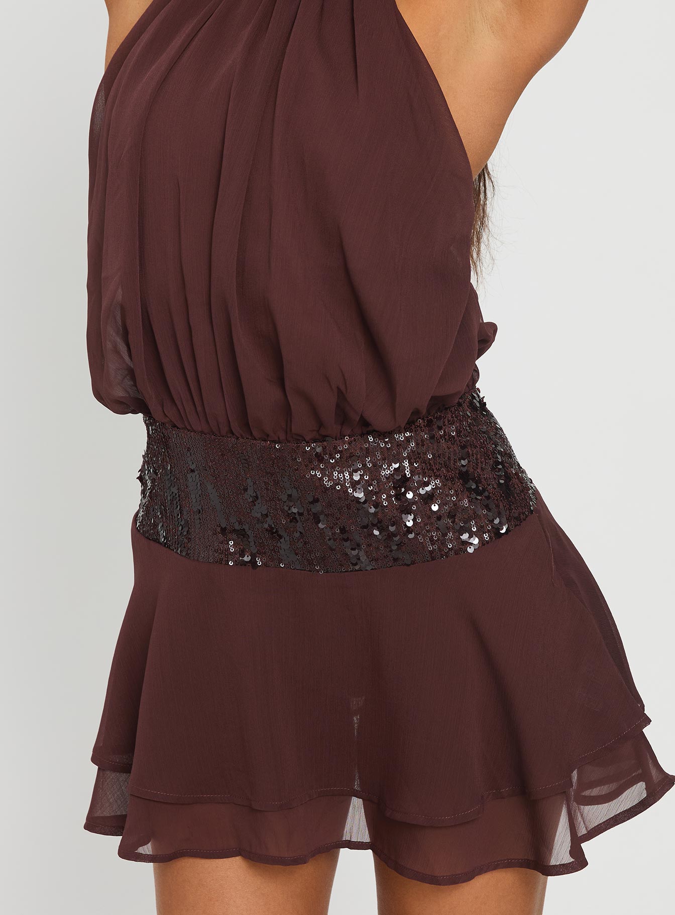 Zenayda Drop Waist Sequin Mini Dress Brown - Image 6