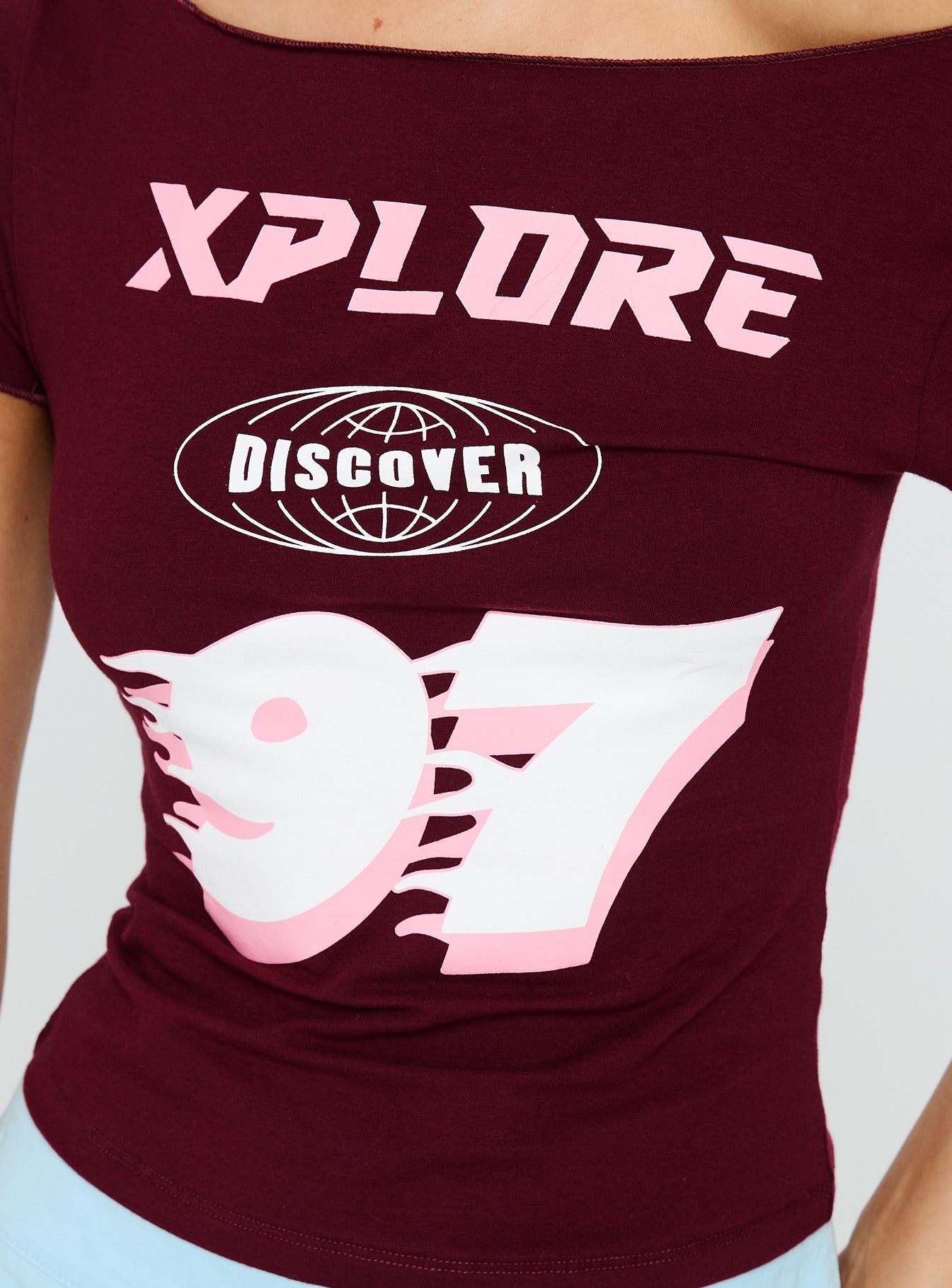 Xplore 97 Off Shoulder Graphic Top Burgundy - Image 6
