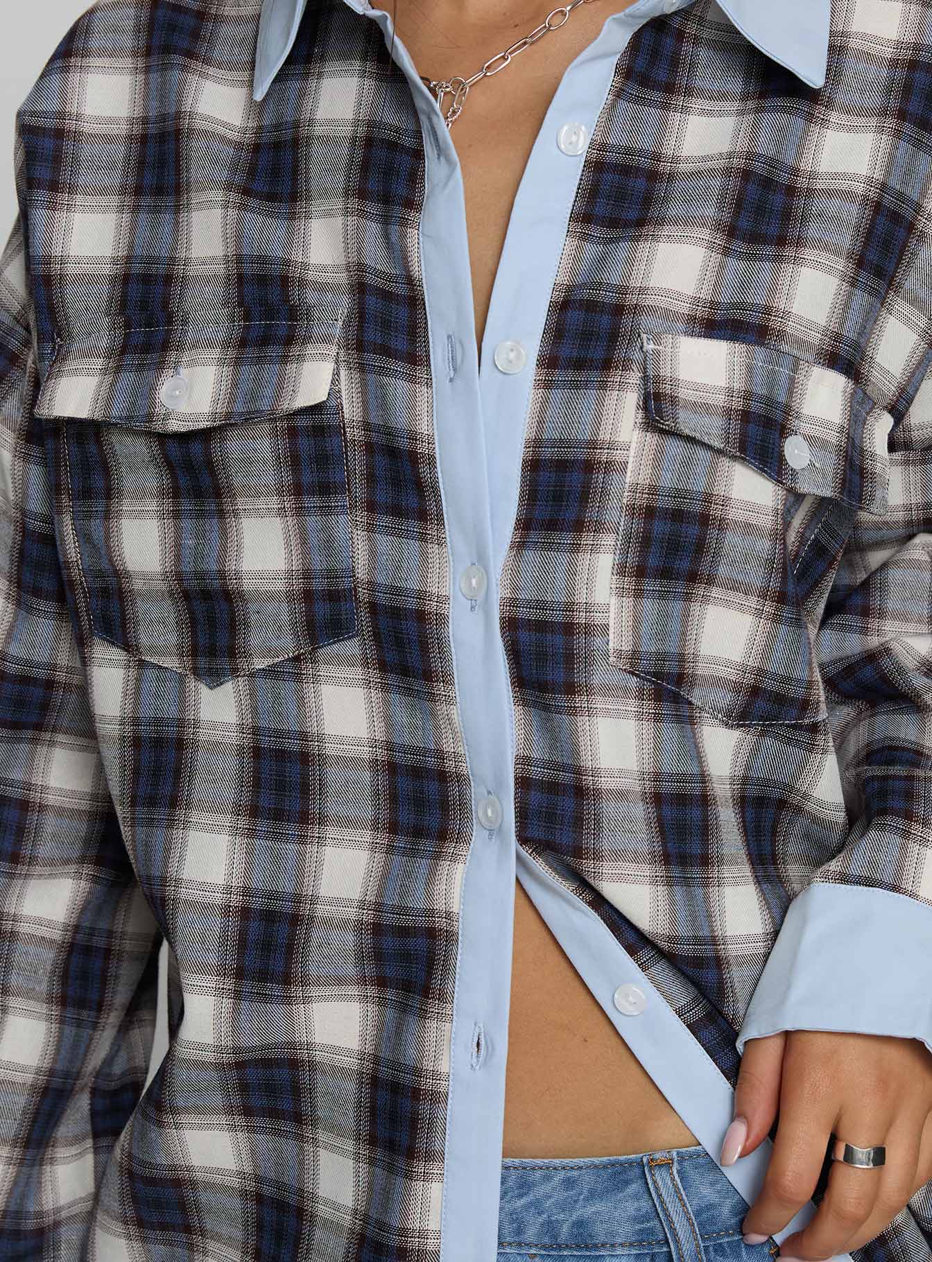 Walda Contrast Flannel Shirt Blue Check - Image 6