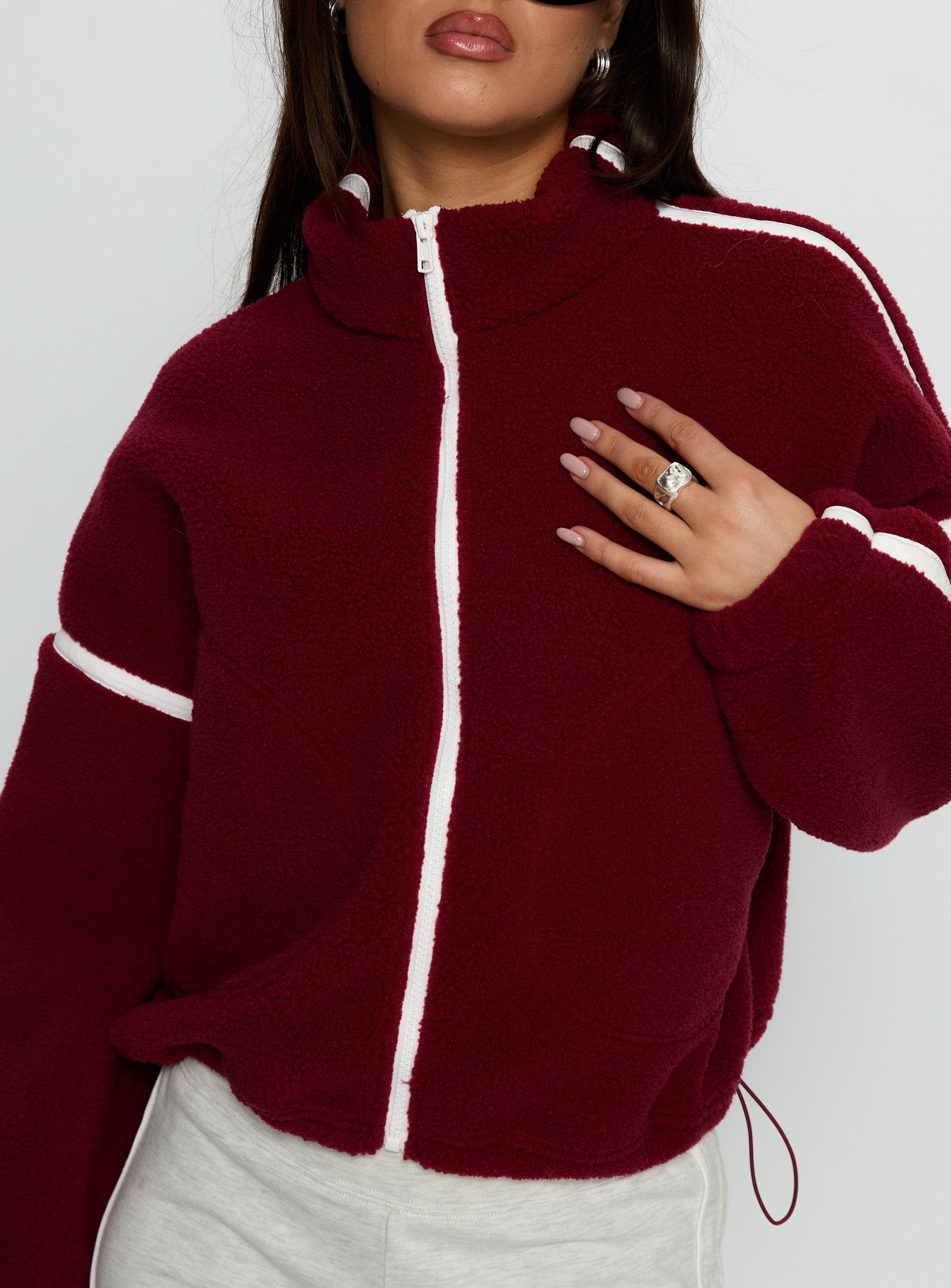 Sammee Polar Fleece Contrast Zip Through Jacket Red - Image 5