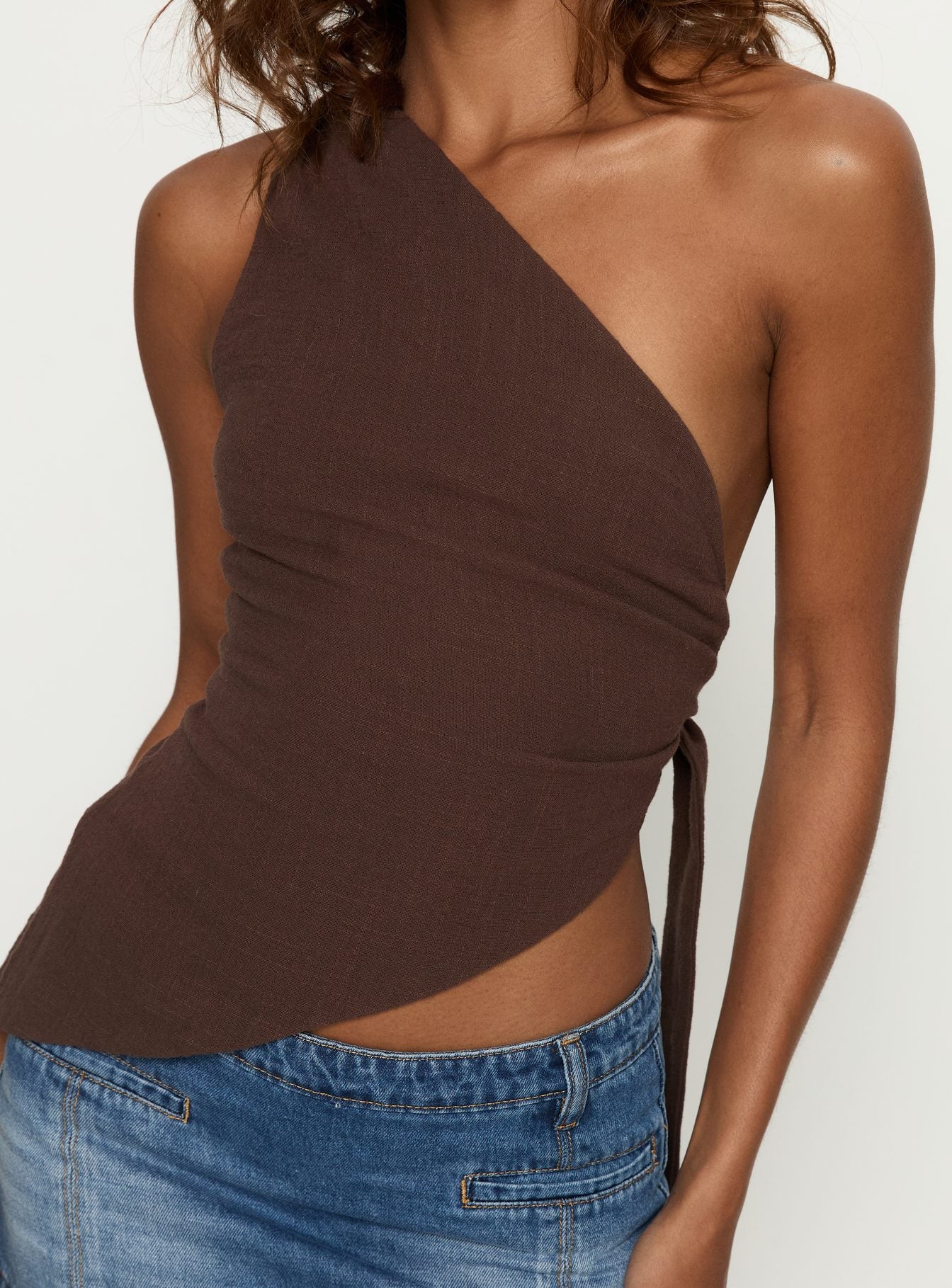 Dominikah One Shoulder Tie Top Chocolate - Image 6
