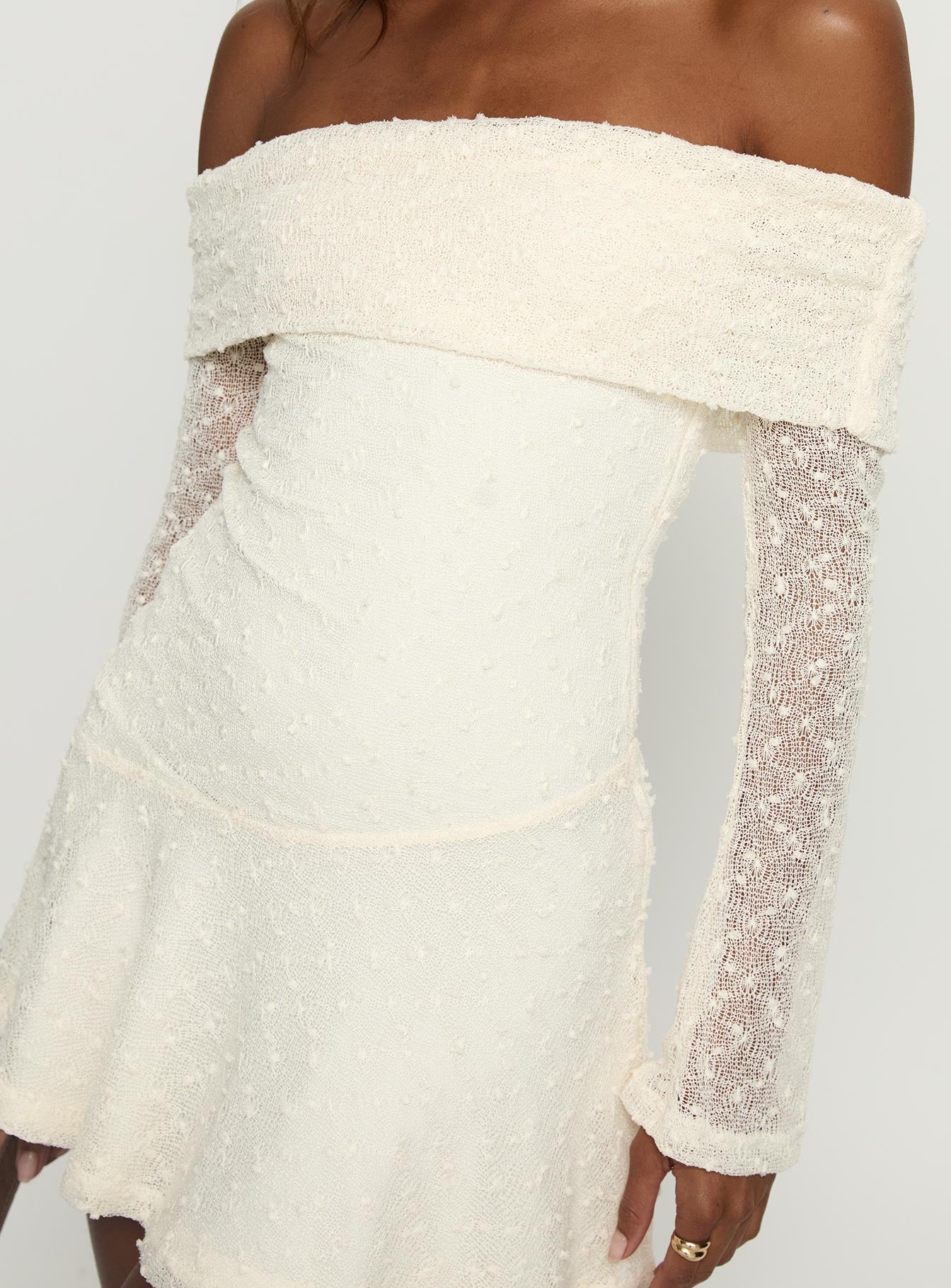 Ivee Off Shoulder Long Sleeve Mini Dress Cream - Image 6