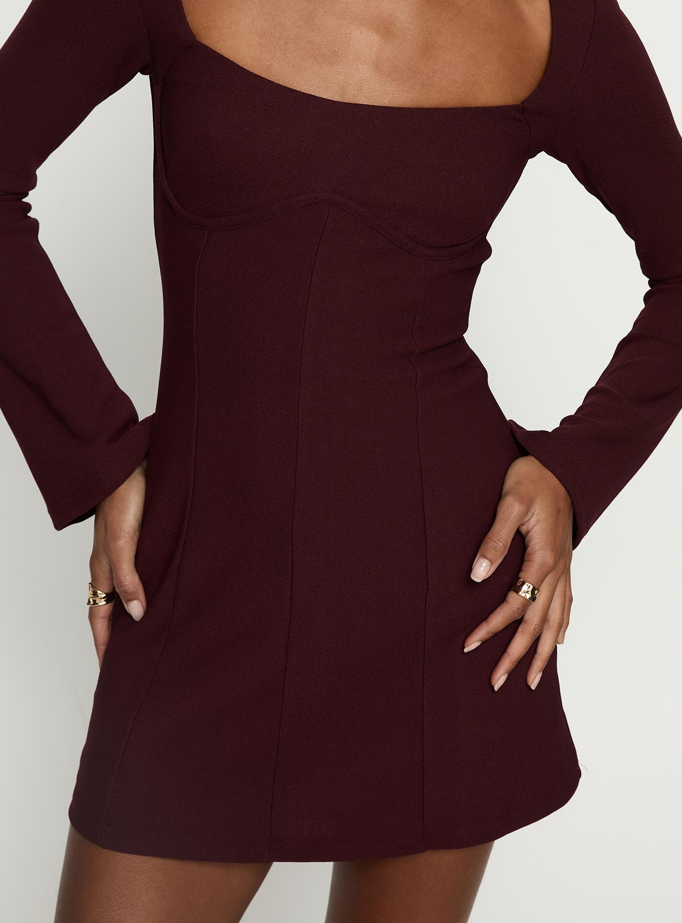 Encounters Long Sleeve Mini Dress Wine - Image 5