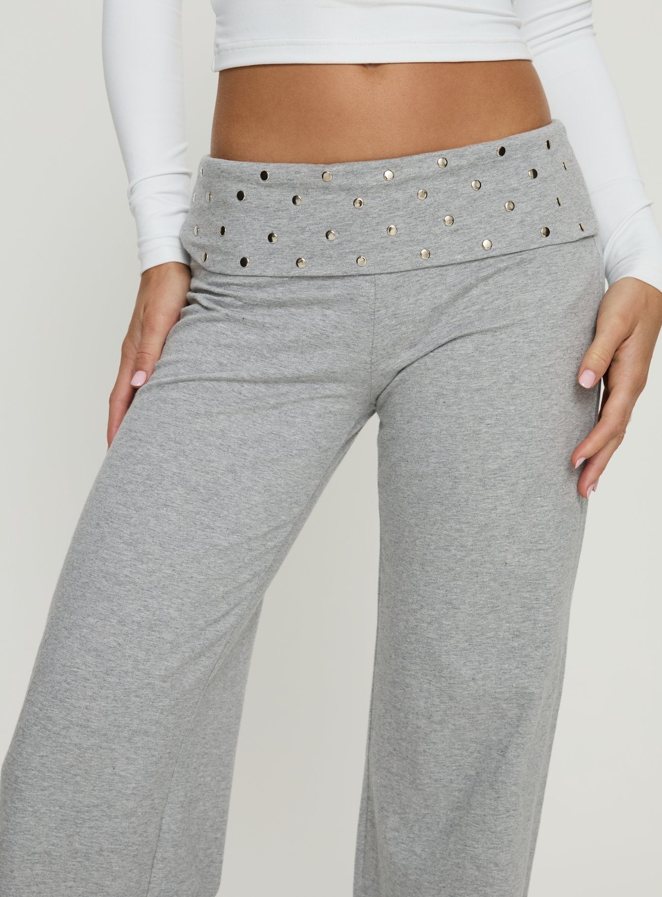 Nevivi Foldover Studded Pants Grey Marle - Image 6