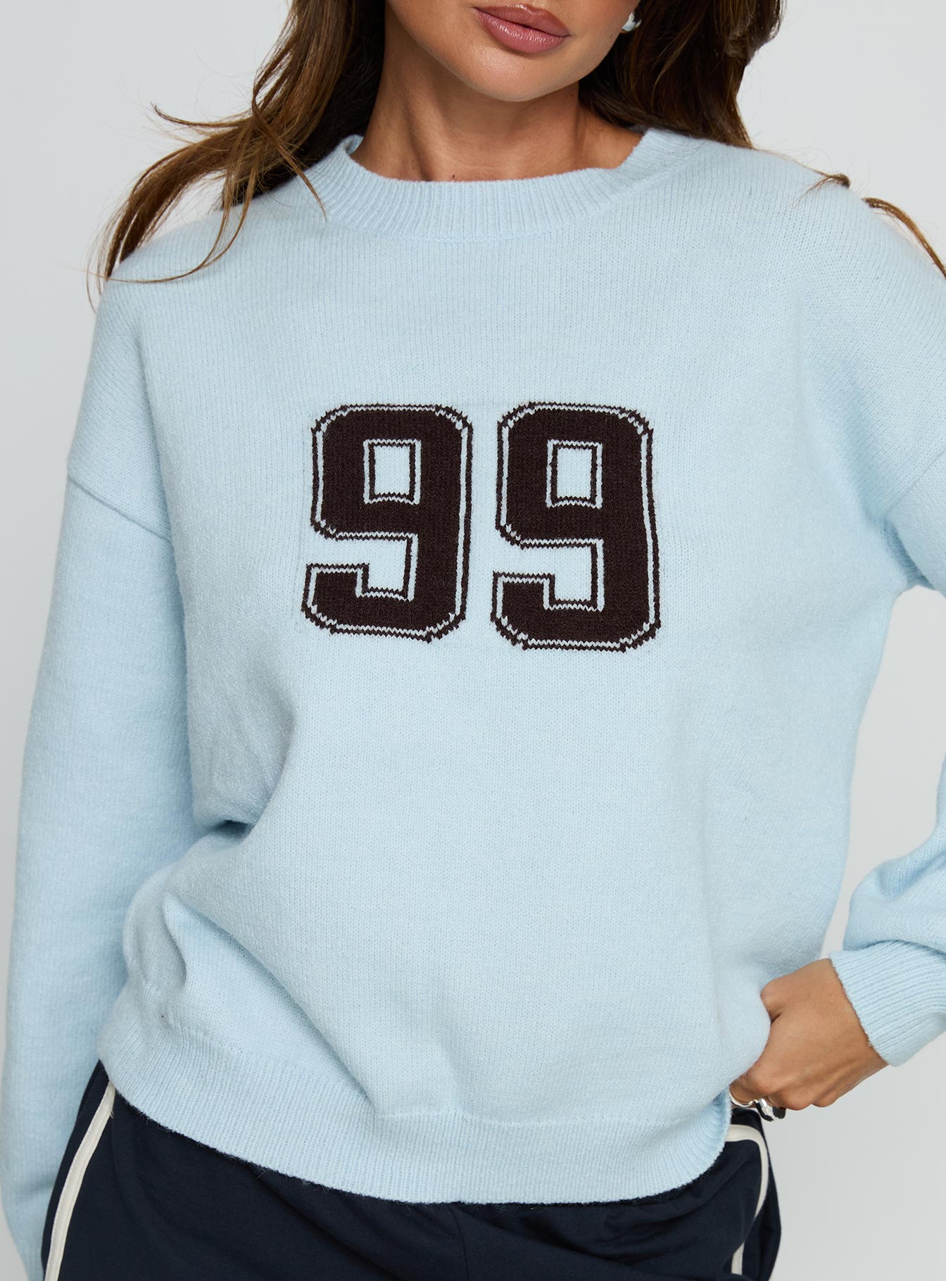 Ranee Graphic Knit Sweater Blue - Image 5