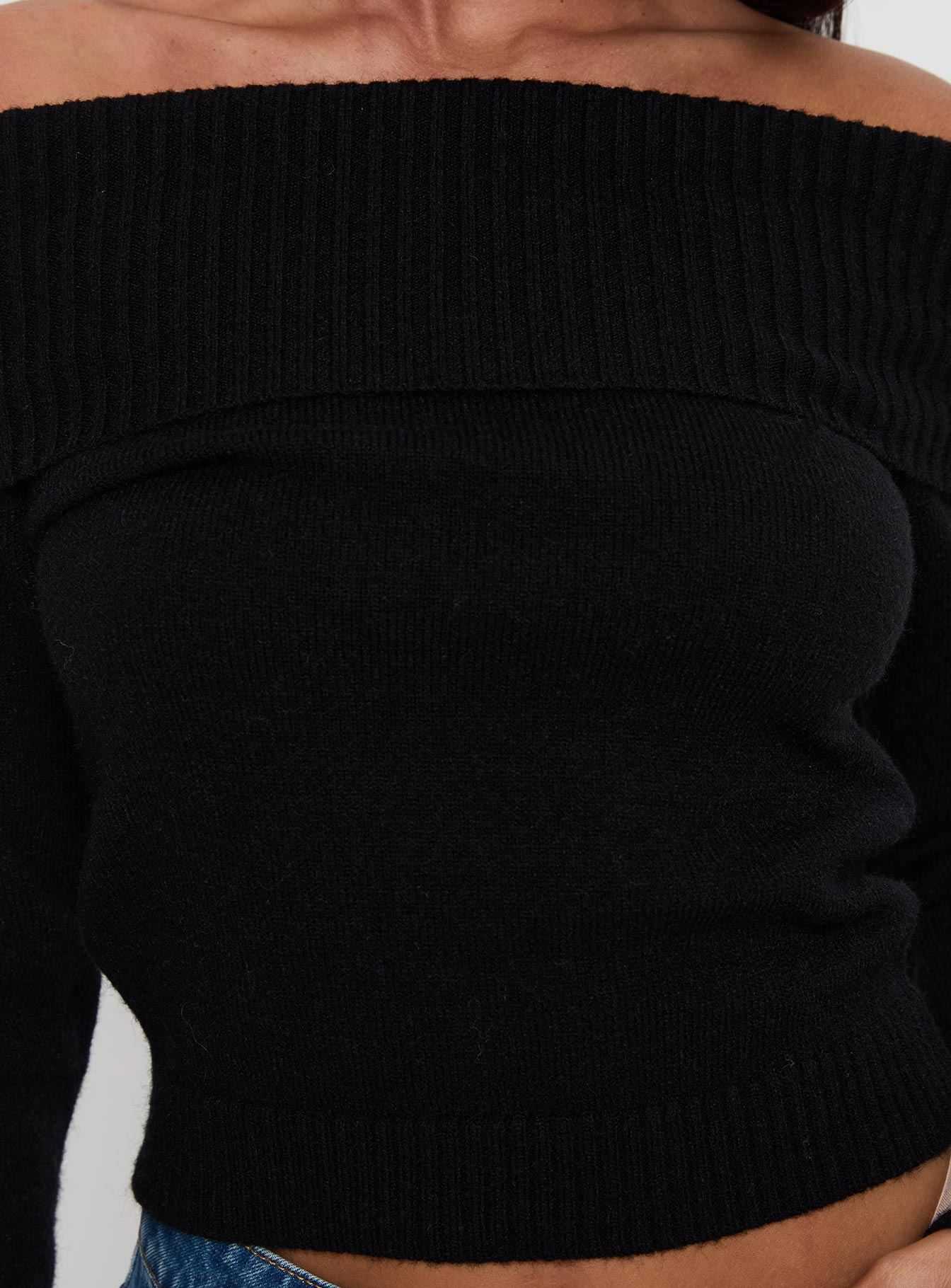 One For Me Off The Shoulder Long Sleeve Sweater Black - Image 6