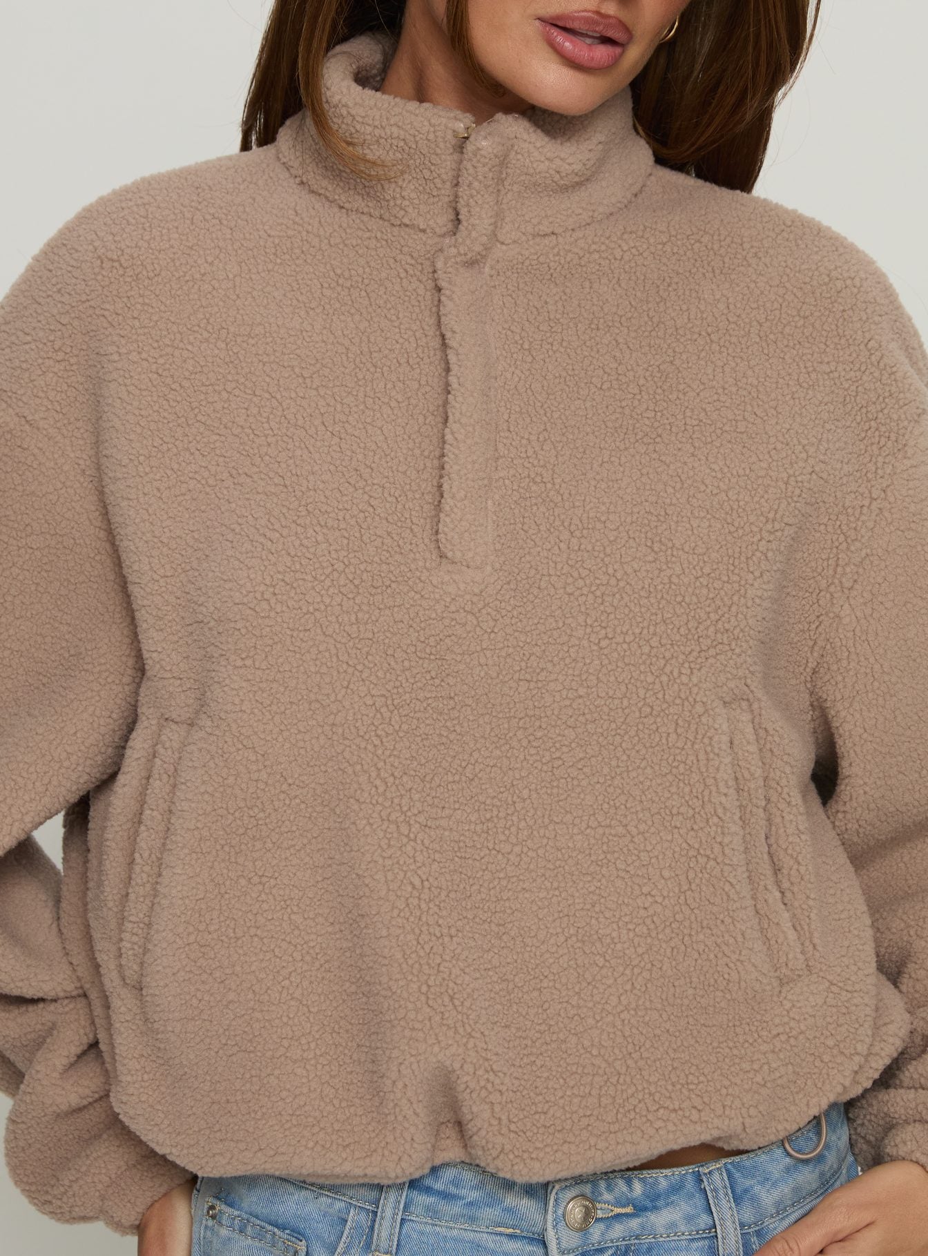 Icy Days Fleece Quarter Zip Jumper Light Brown - Image 5