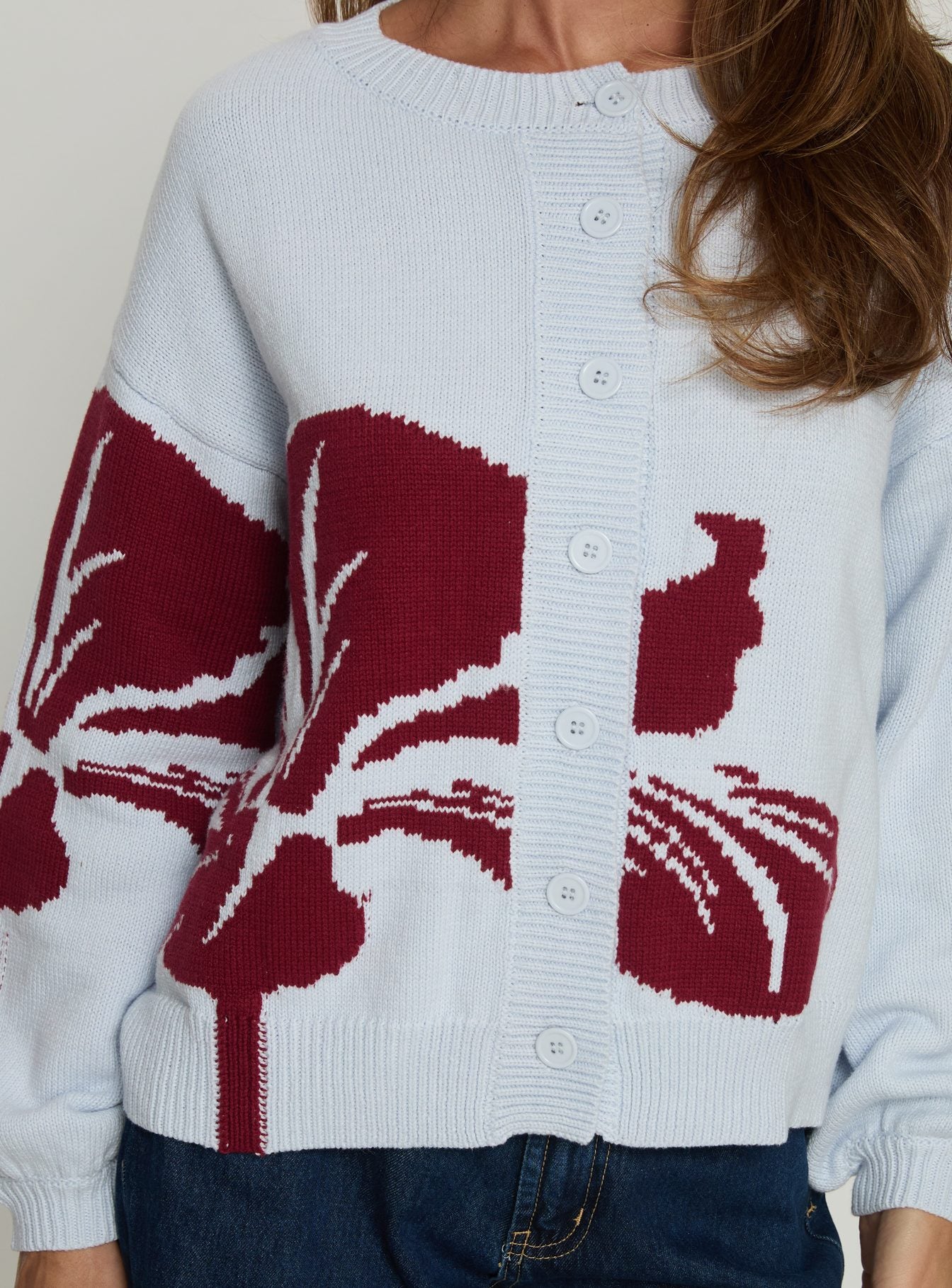 Jalenn Floral Knit Cardigan Blue Red - Image 6