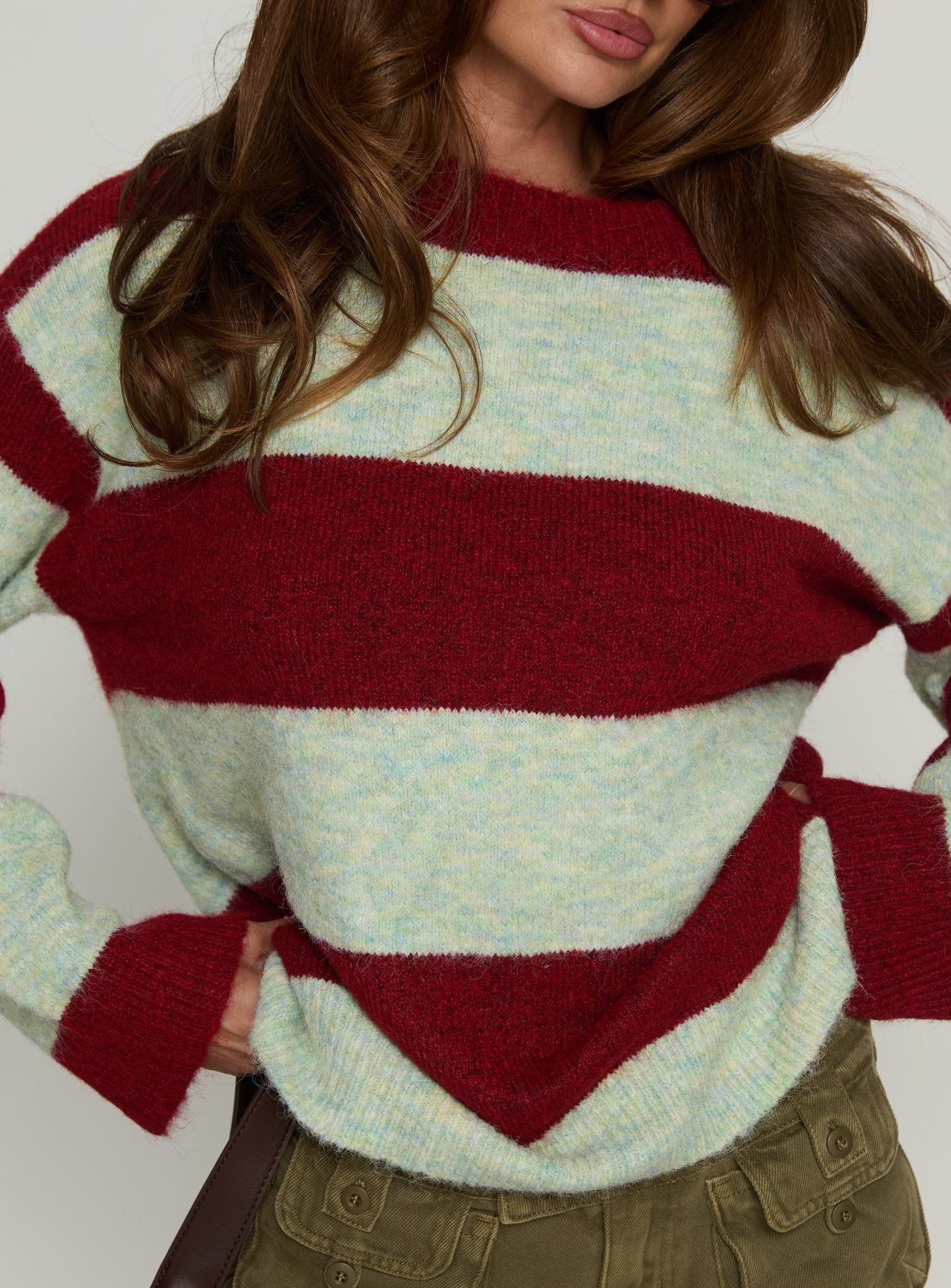 Nesha Fluffy Knit Sweater Red Blue Stripe - Image 5