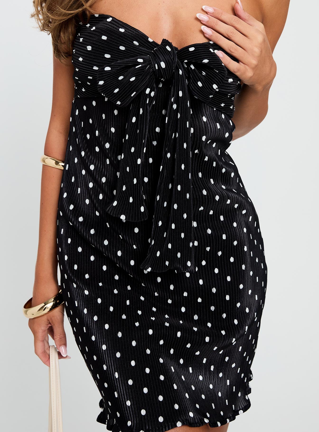 Jacquelyn Plisse Mini Dress Black Polka Dot - Image 6