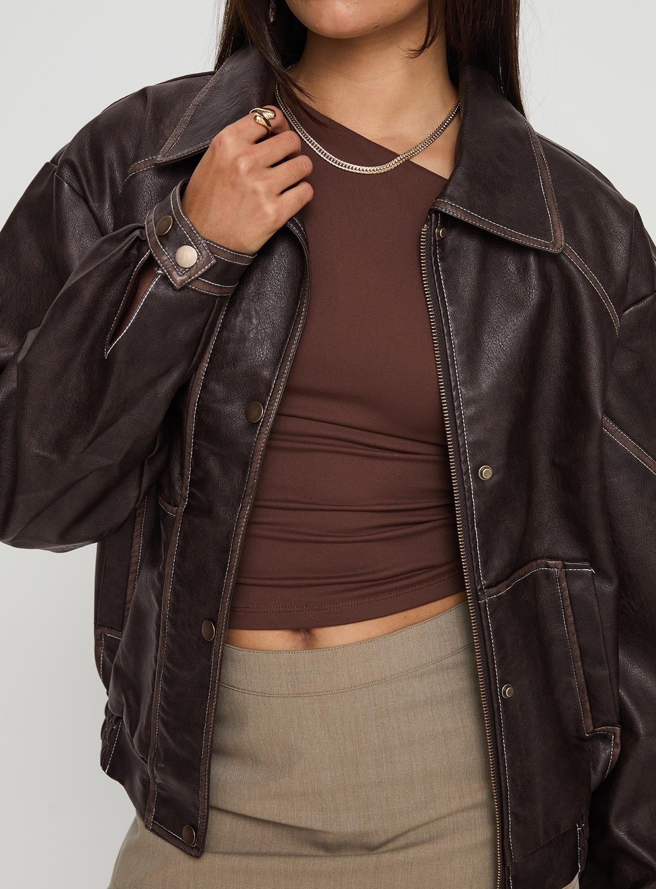 Jaxton Faux Leather Jacket Brown - Image 6