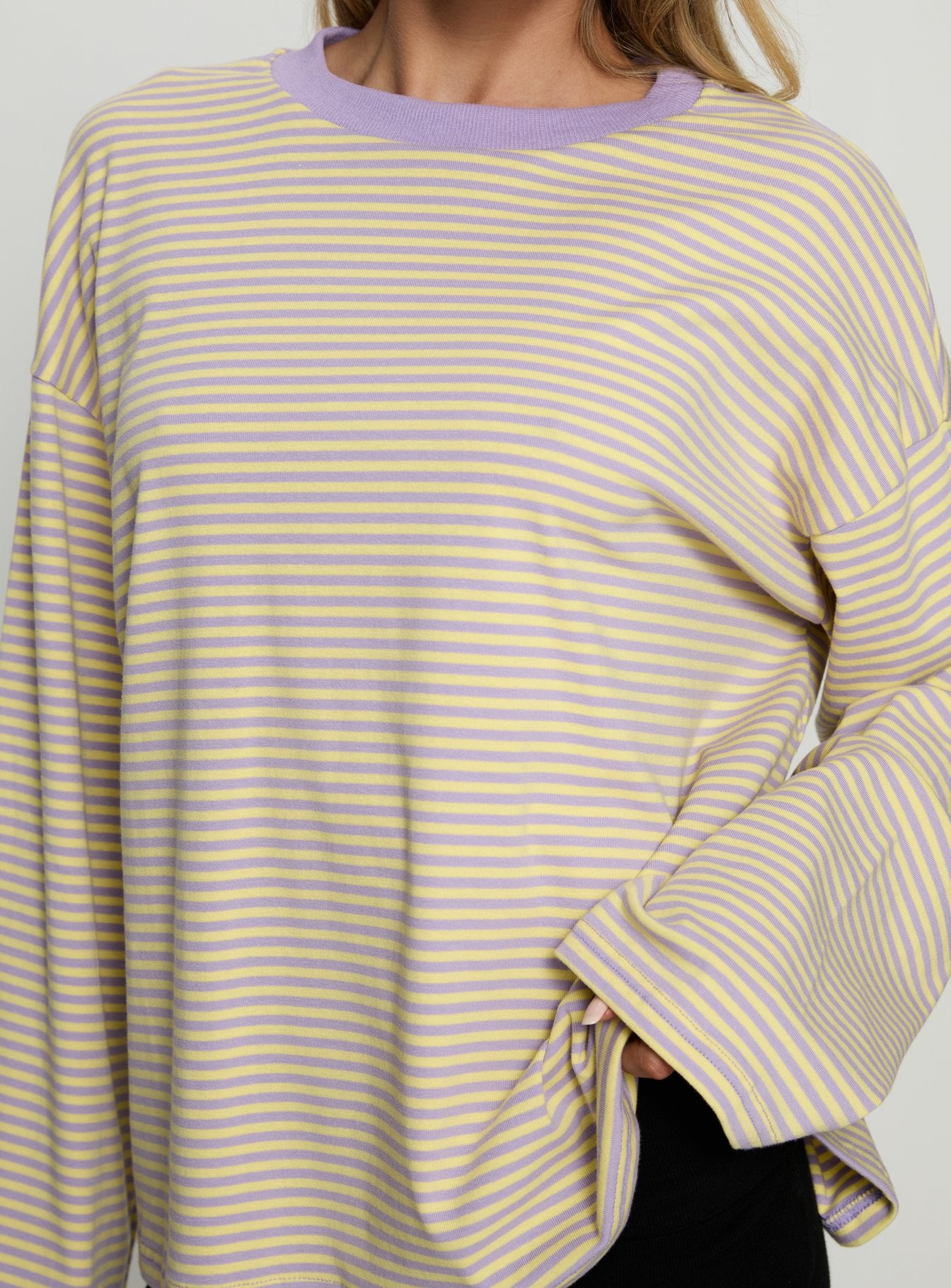 Settle Down Long Sleeve Top Lilac Lemon Stripe - Image 5