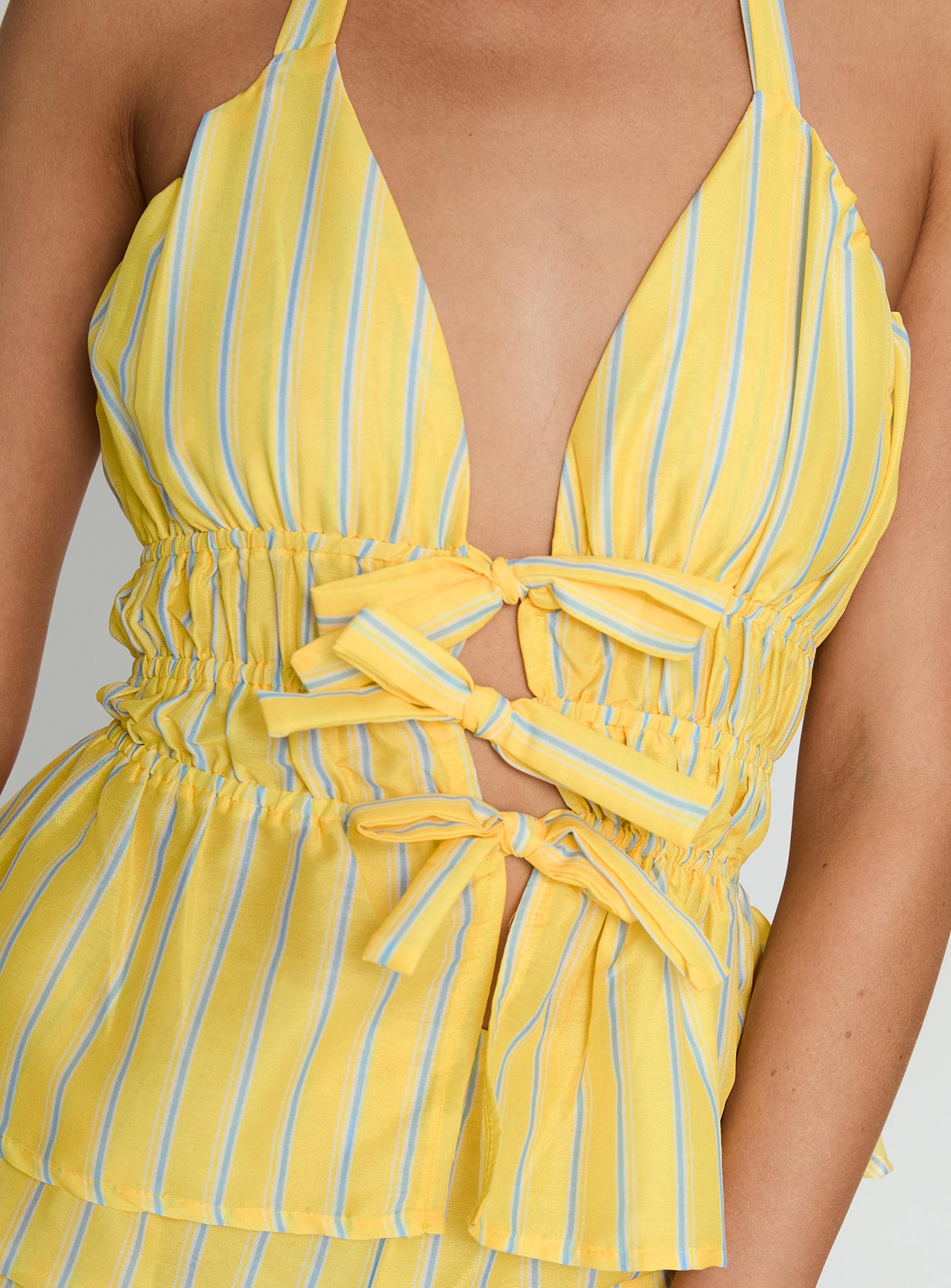 Delicacy Tie Detail Top Yellow Stripe - Image 6