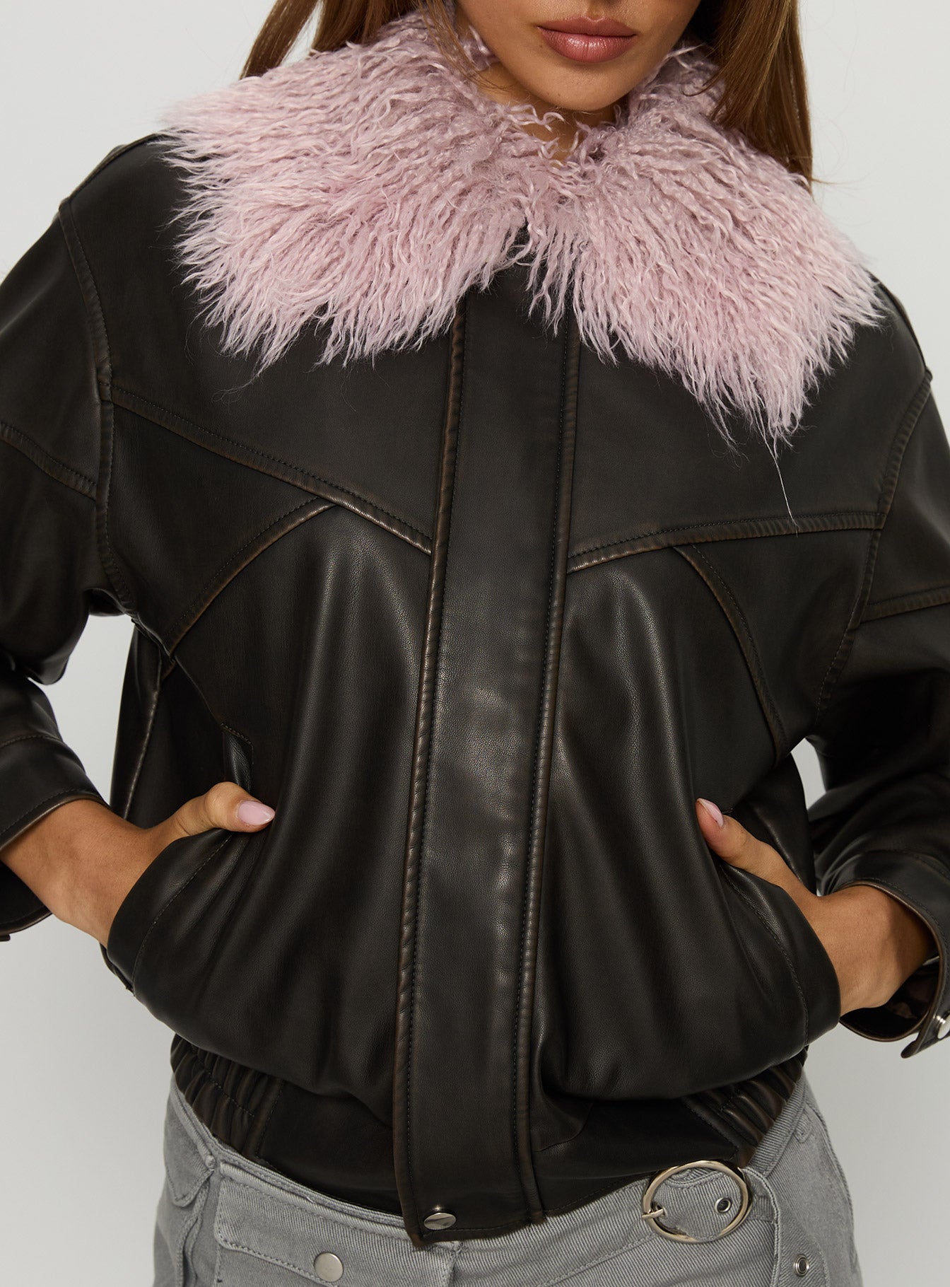 Brittanni Fluffy Collar Jacket Brown Pink - Image 6