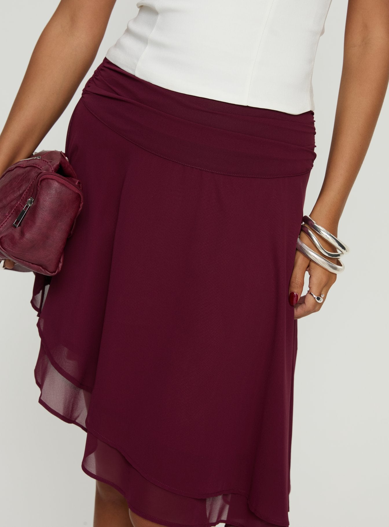 Evanescence Asymmetrical Midi Skirt Cherry - Image 6