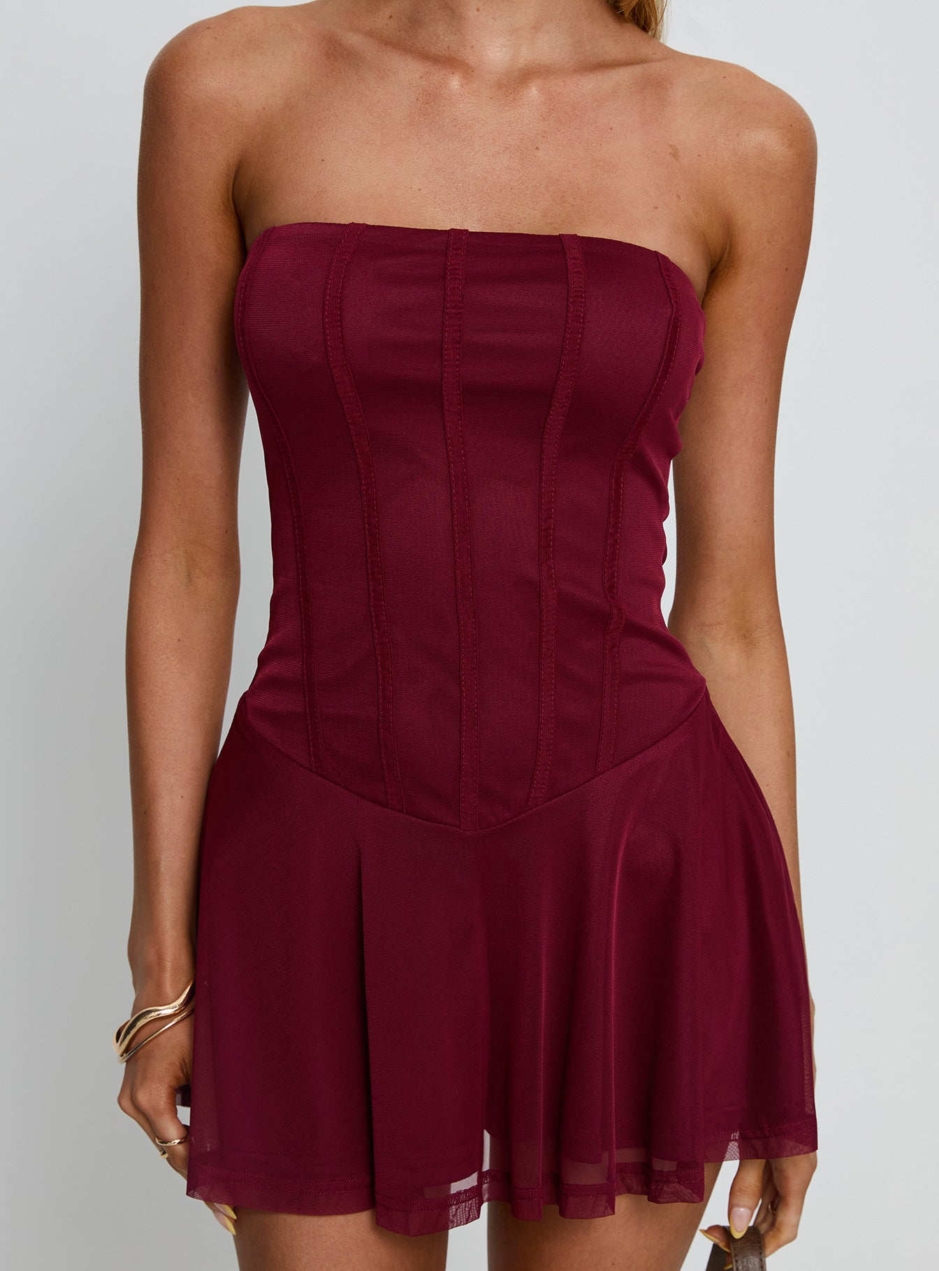 Kristyna Strapless Playsuit Burgundy - Image 6