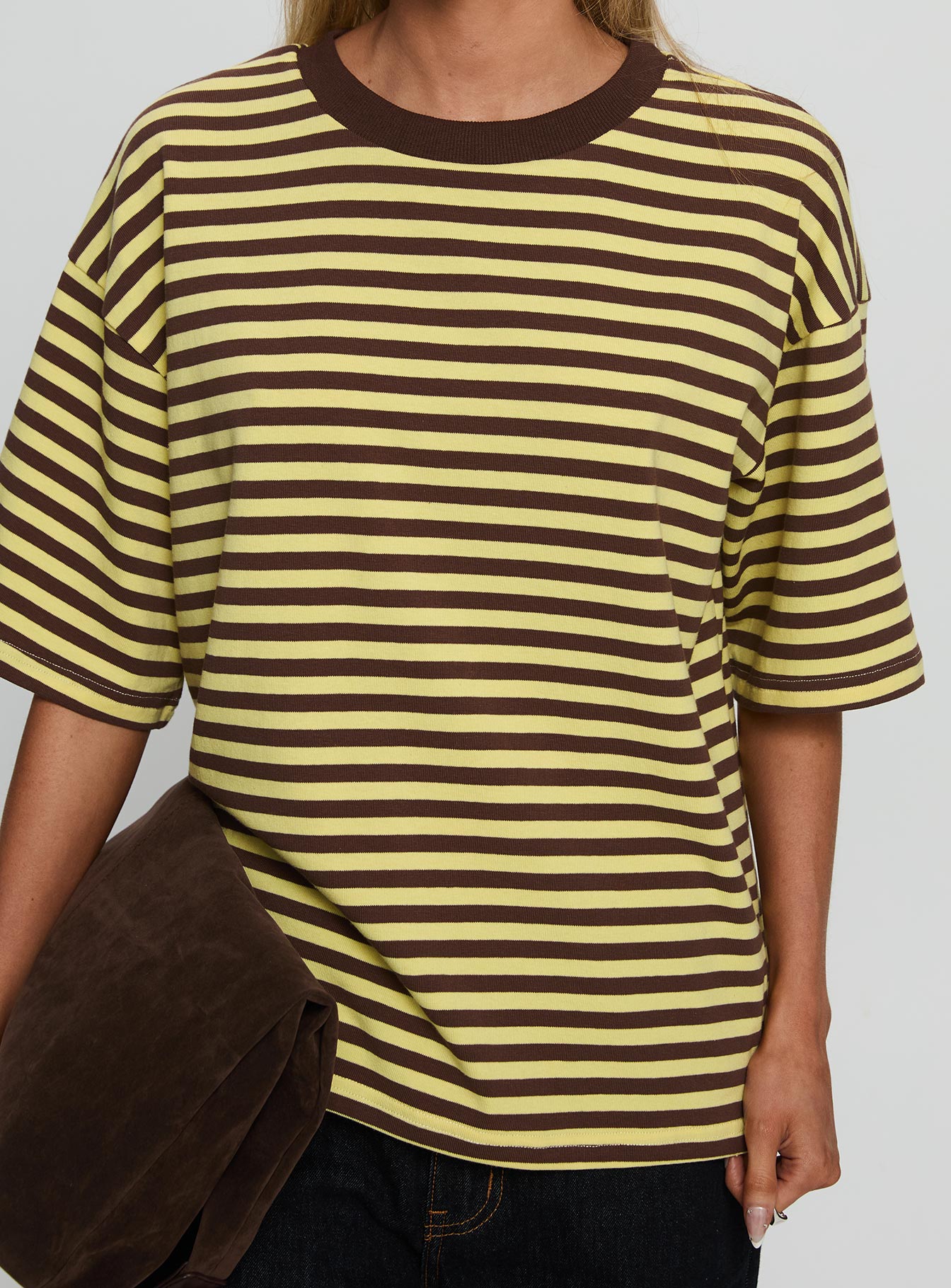 Settle Down Short Sleeve Top Yellow Brown Stripe - Image 6