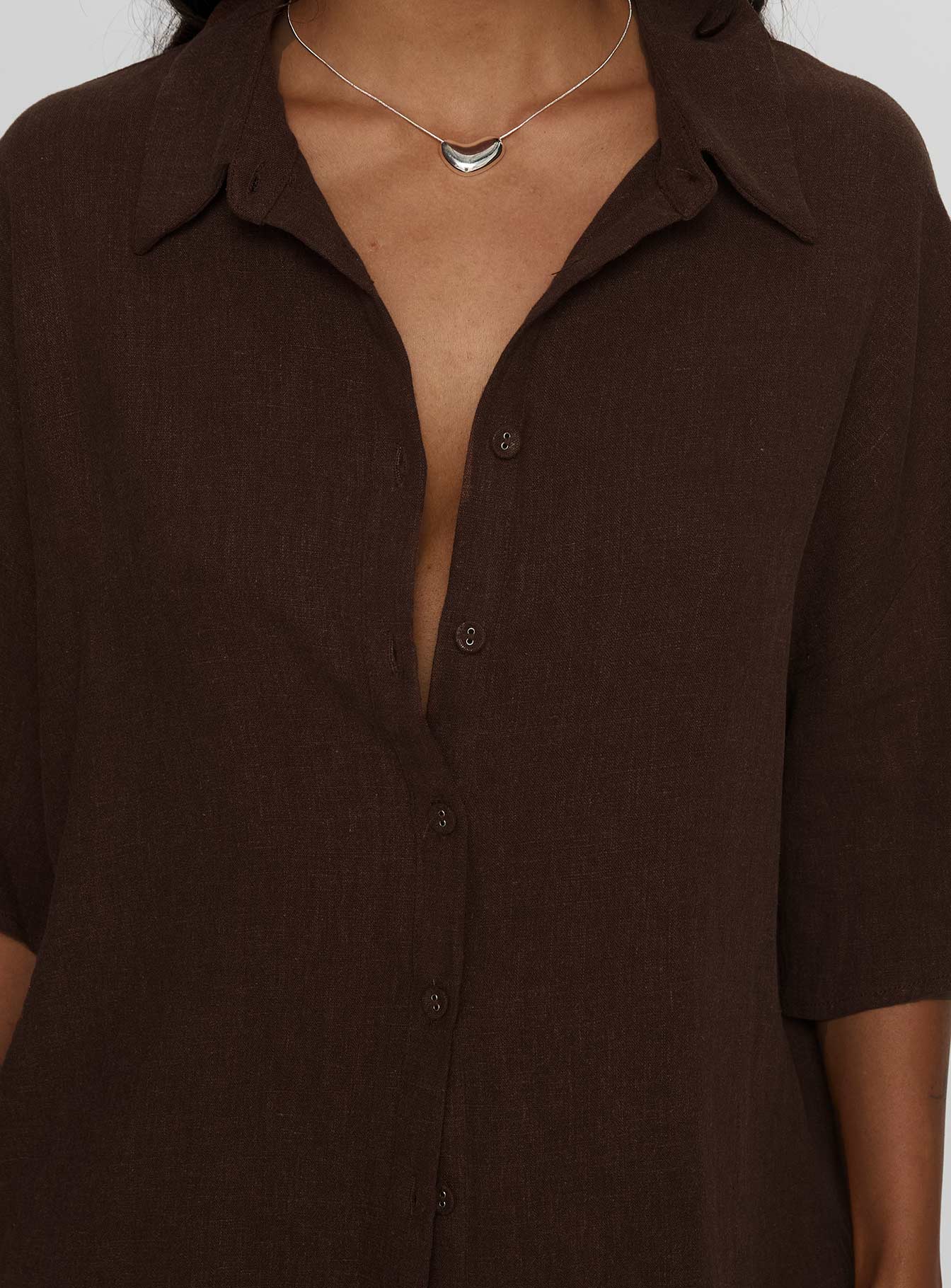 Peni Linen Button Down Top Chocolate - Image 6
