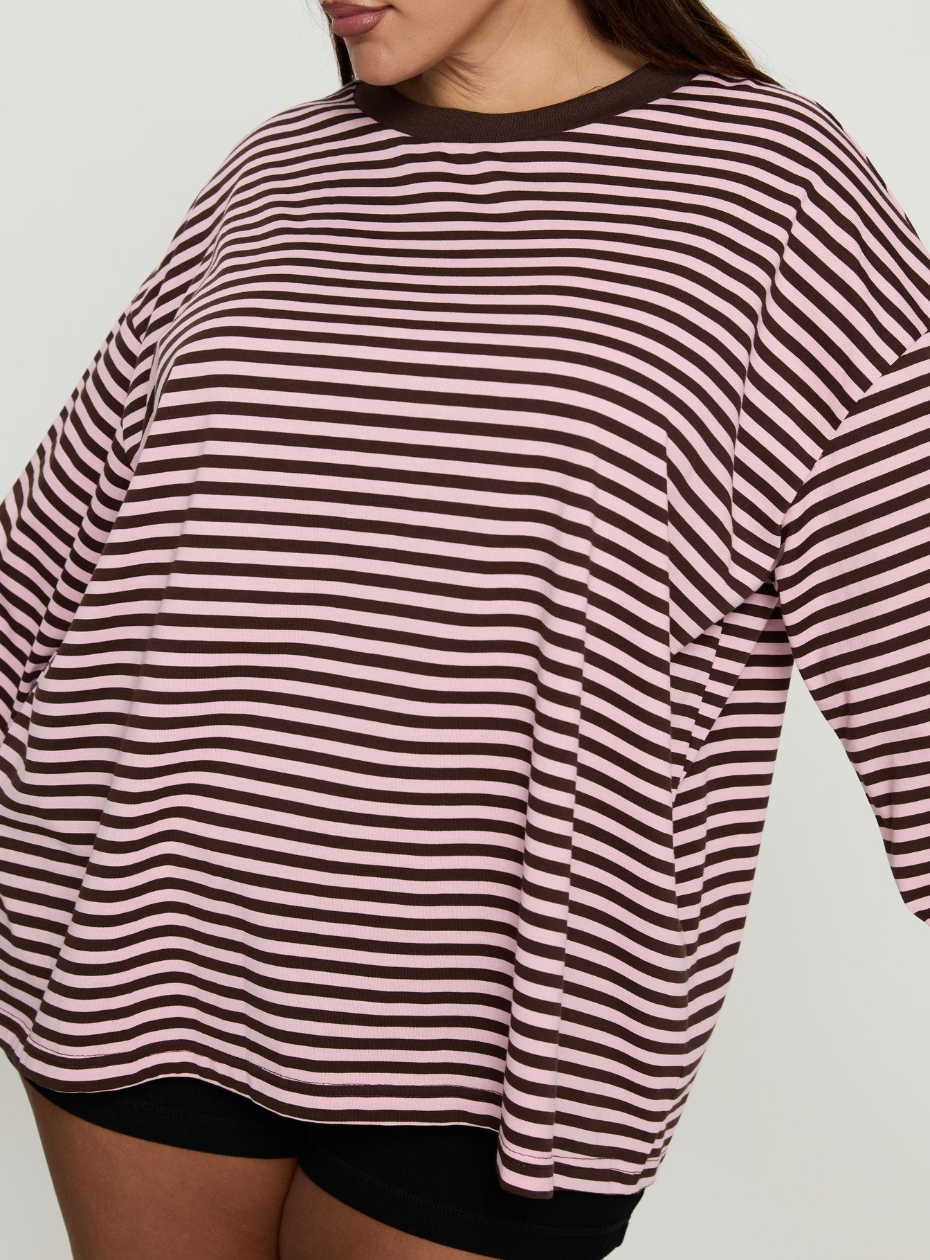 Settle Down Long Sleeve Top Pink Brown Stripe Curve - Image 6