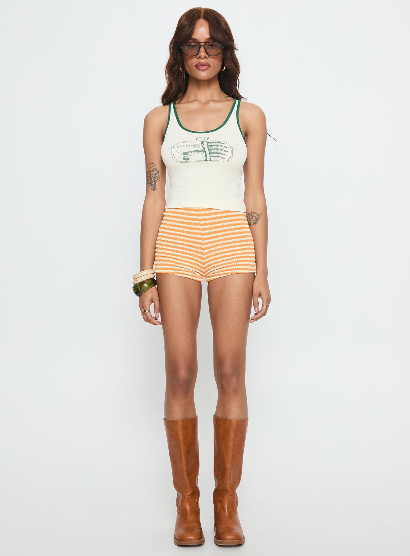 Sardina Contrast Trim Tank Top Cream Green - Image 6