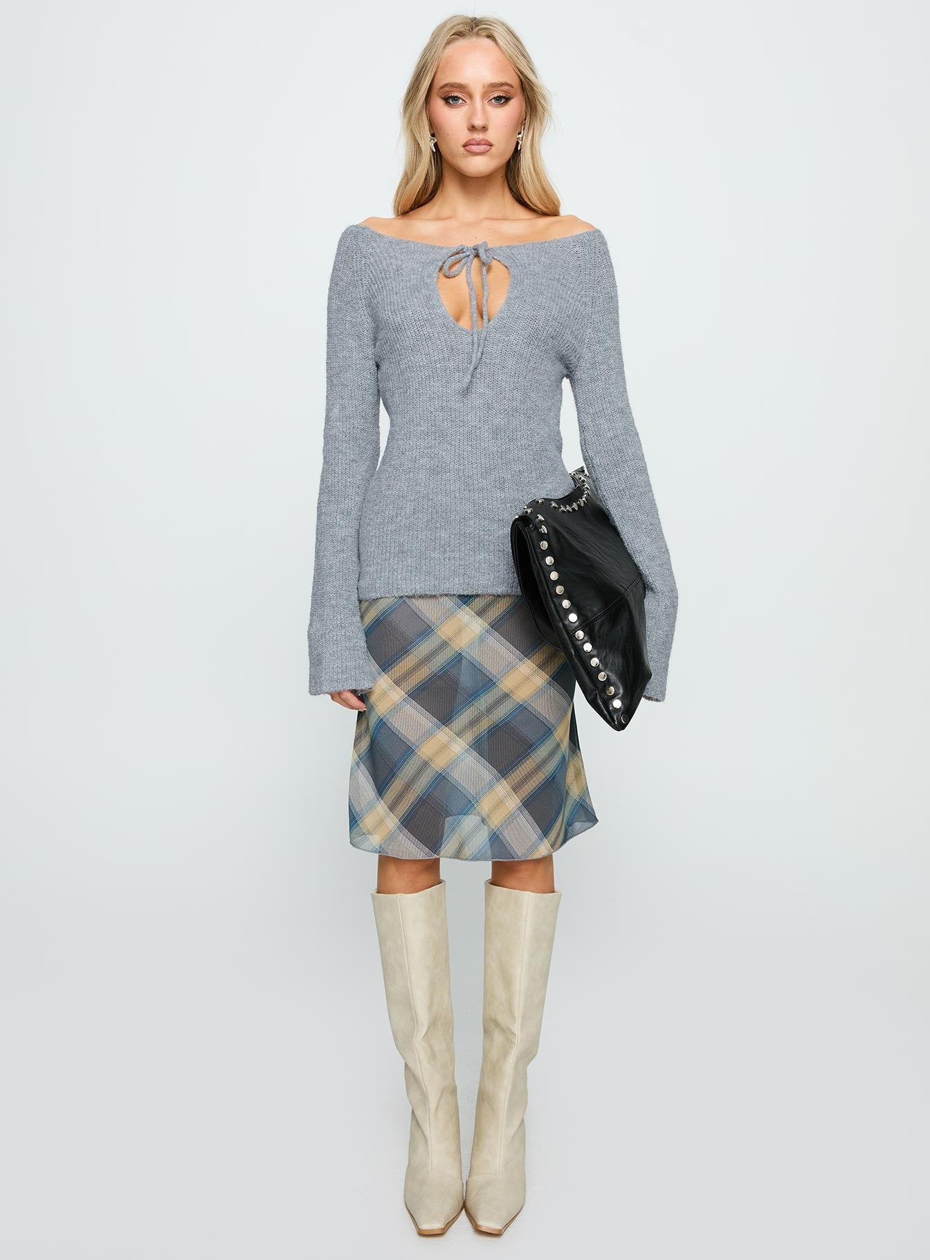 Luxie Tie Detail Knit Sweater Grey - Image 7