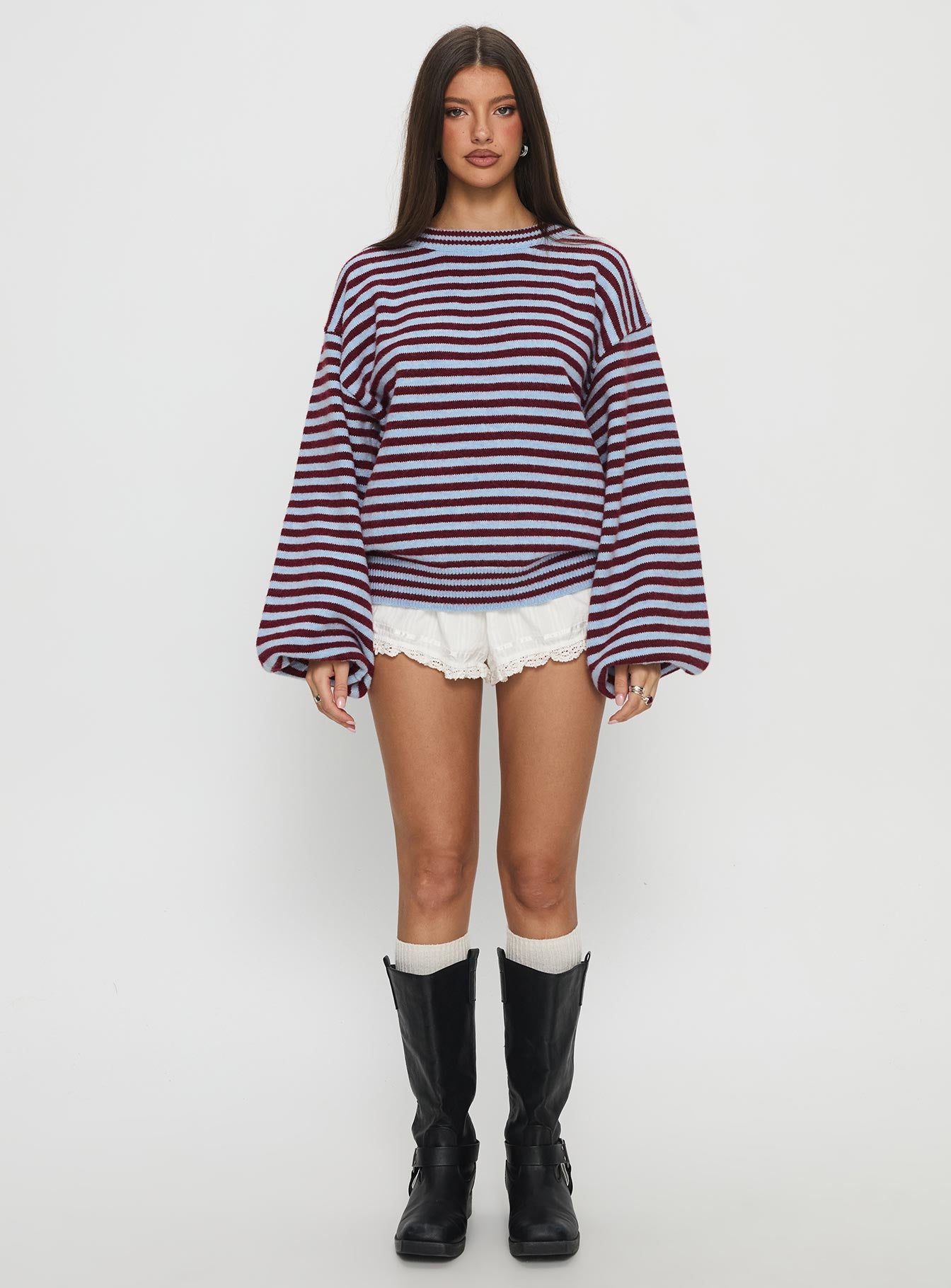 Winter Stroll Knit Sweater Blue Stripe - Image 7