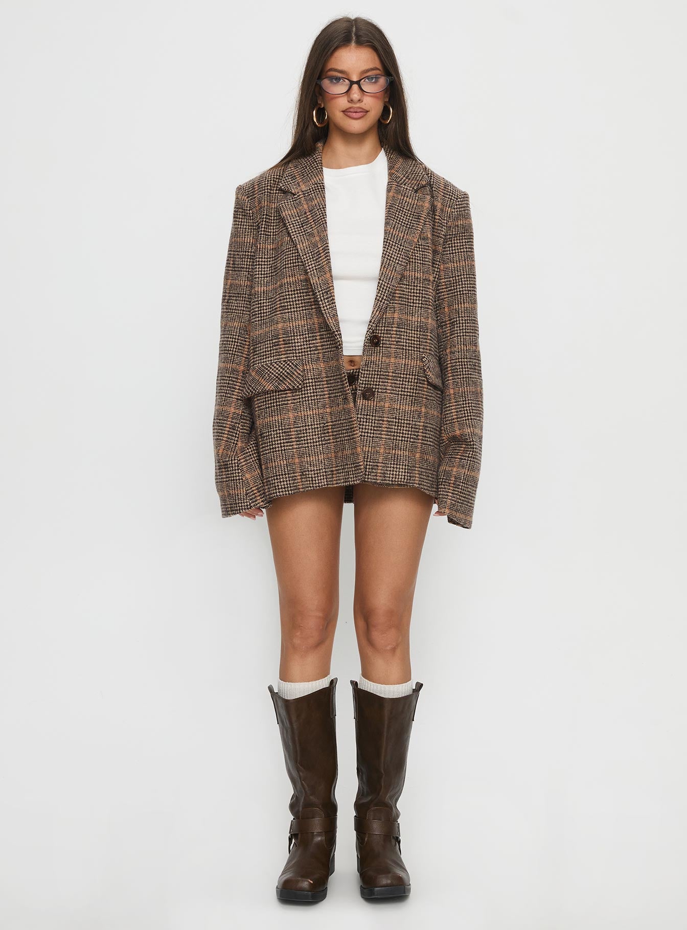 Ayvanna Oversized Blazer Brown Plaid - Image 7