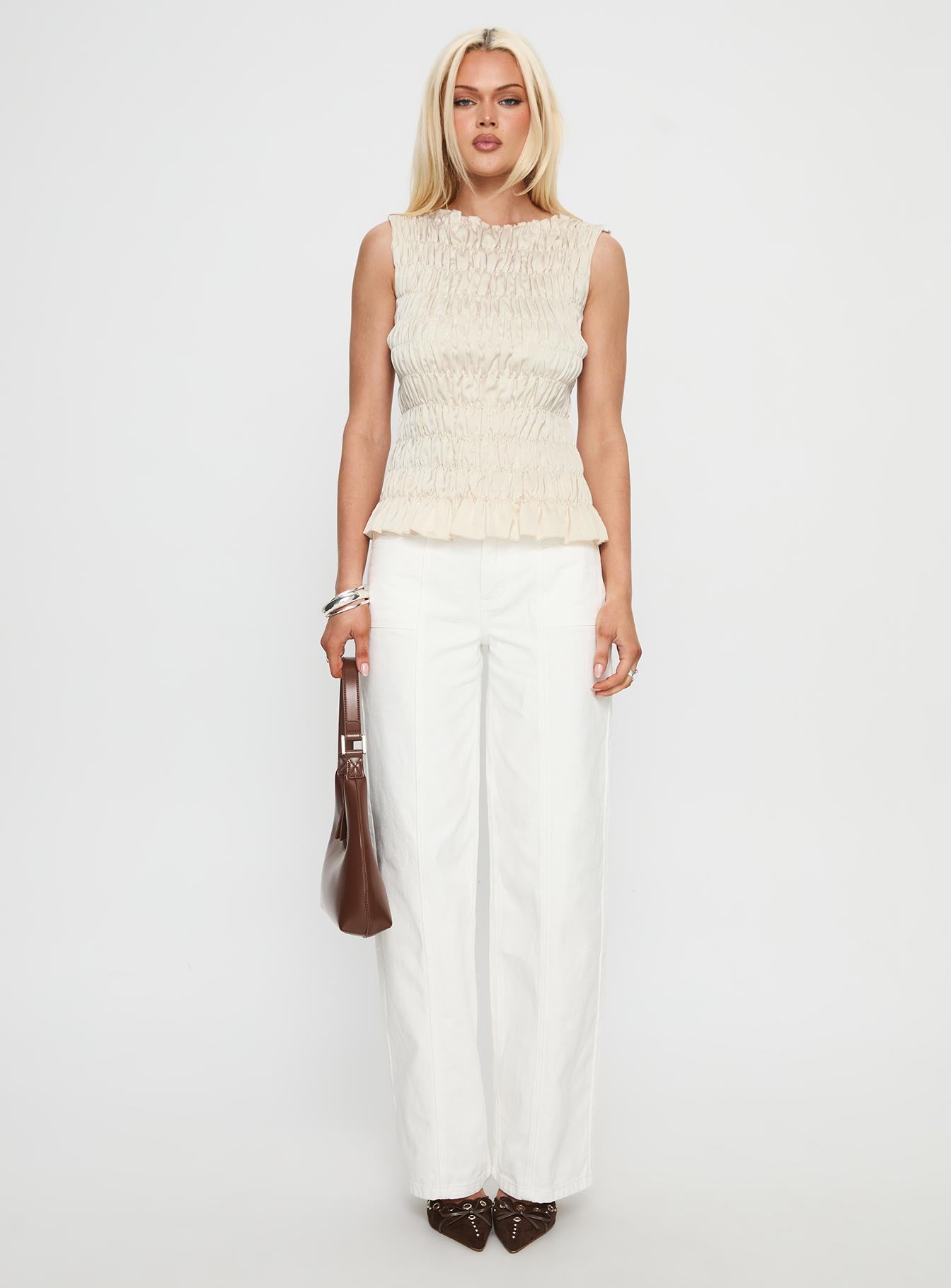 Elenir Shirred Top Beige - Image 7